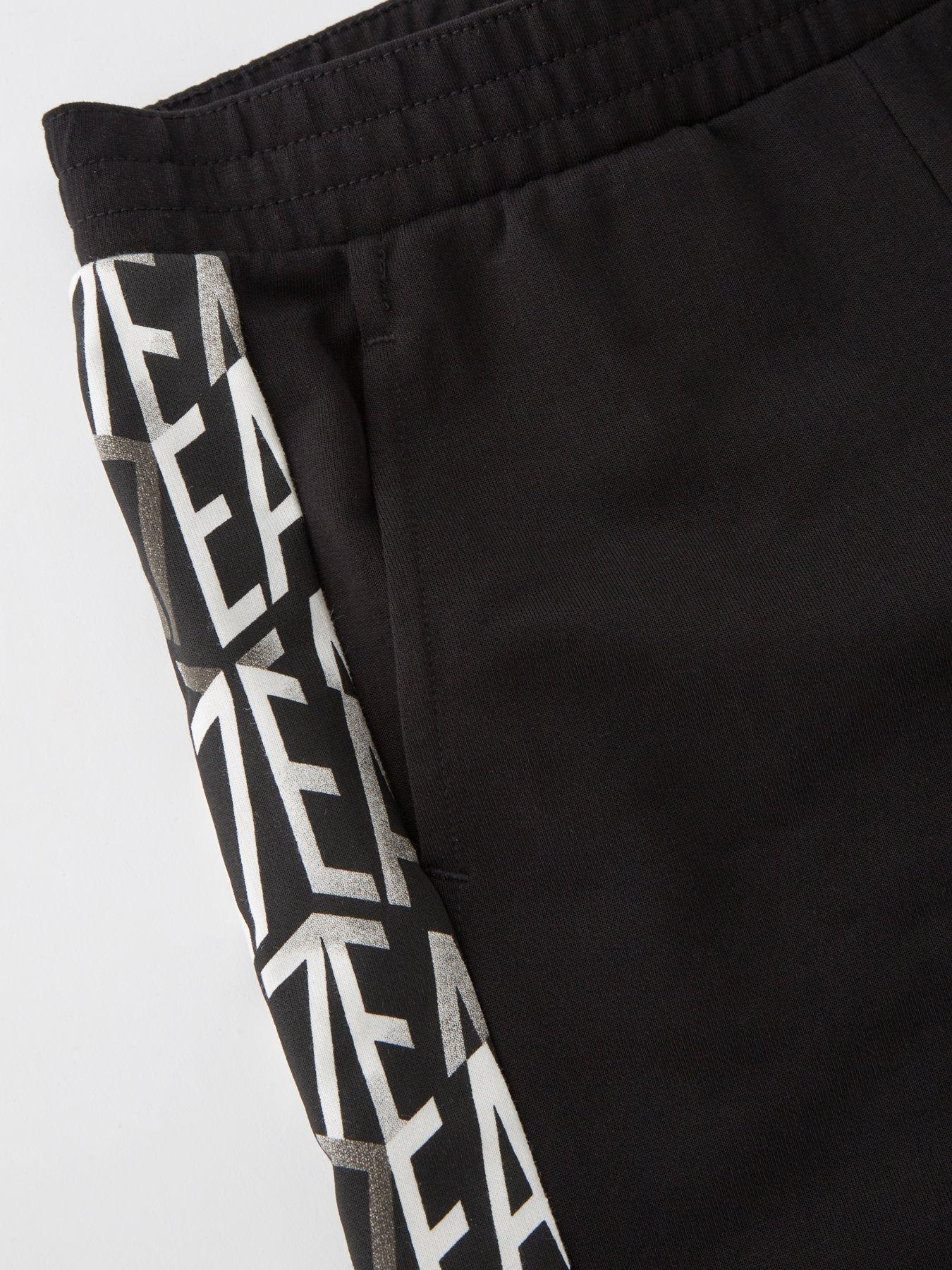  image of ea7-emporio-armani-boys-graphic-monogram-print-jog-shorts-black
