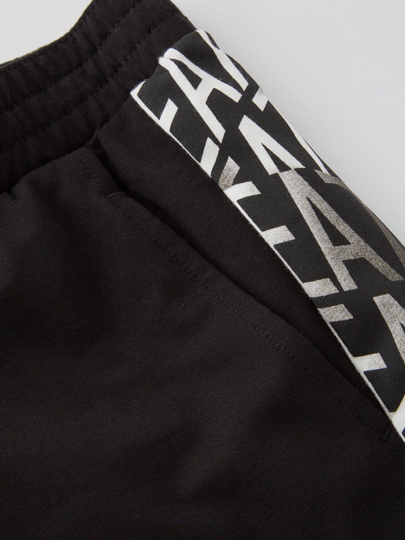  image of ea7-emporio-armani-boys-graphic-monogram-print-jog-shorts-black