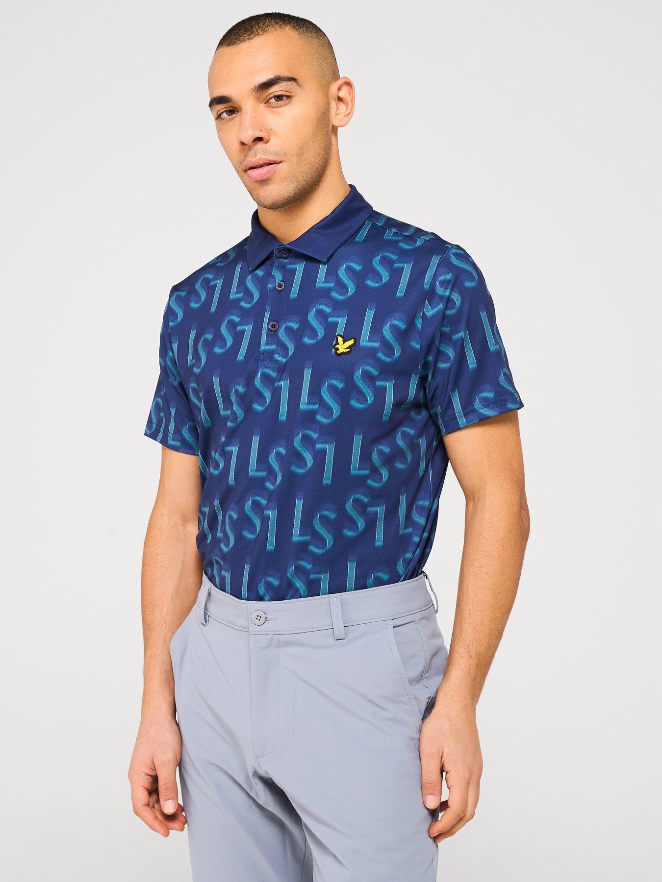 Lyle & Scott Men's Long Sleeve Monogram Printed Polo Shirt- Blue