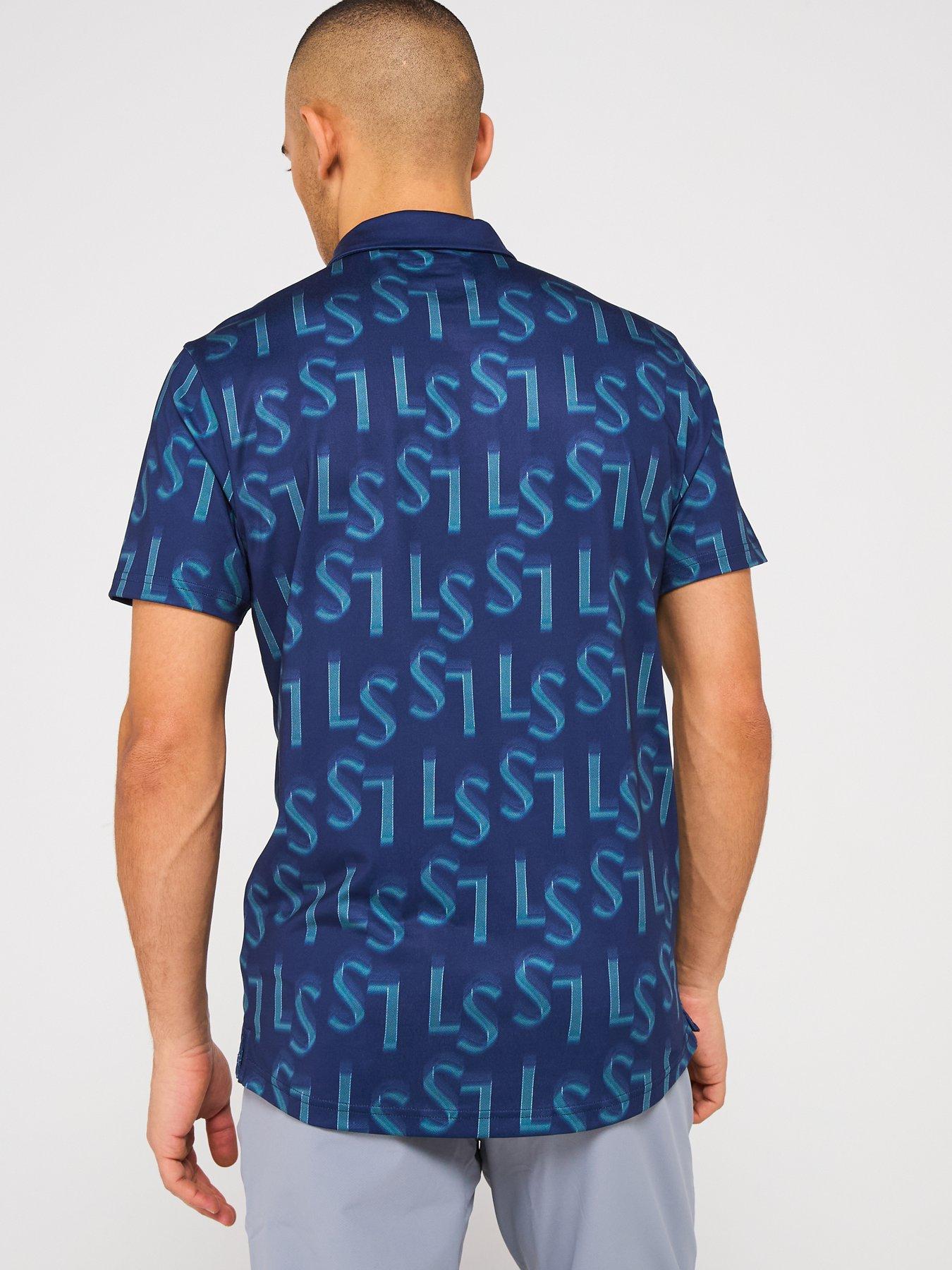 Image 2 of 5 of Lyle & Scott Men's Long Sleeve Monogram Printed Polo Shirt- Blue