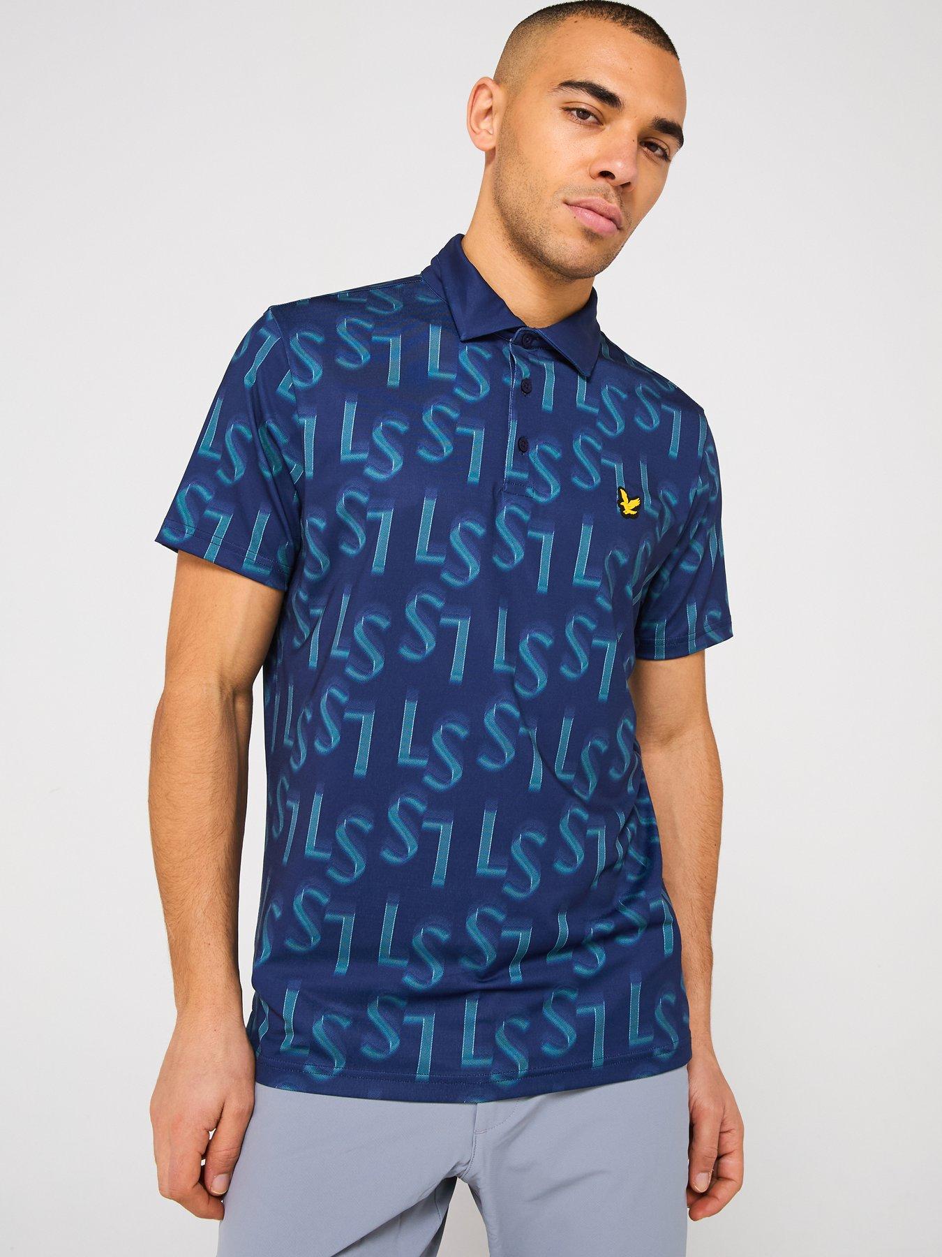 Image 4 of 5 of Lyle & Scott Men's Long Sleeve Monogram Printed Polo Shirt- Blue