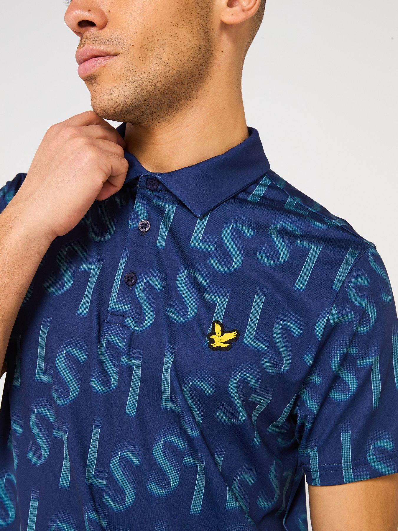 Image 5 of 5 of Lyle & Scott Men's Long Sleeve Monogram Printed Polo Shirt- Blue