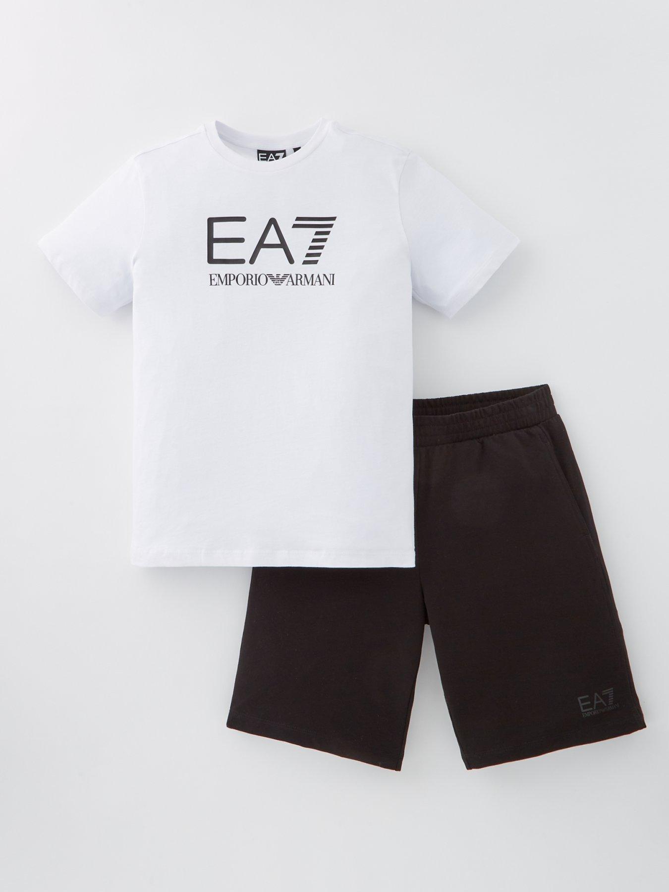  image of ea7-emporio-armani-boys-visability-t-shirt-and-jog-shorts-set-whiteblack