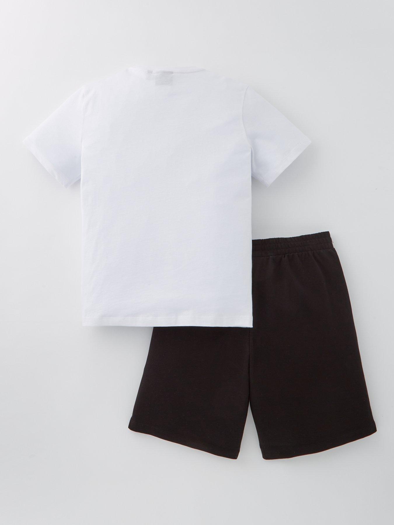  image of ea7-emporio-armani-boys-visability-t-shirt-and-jog-shorts-set-whiteblack