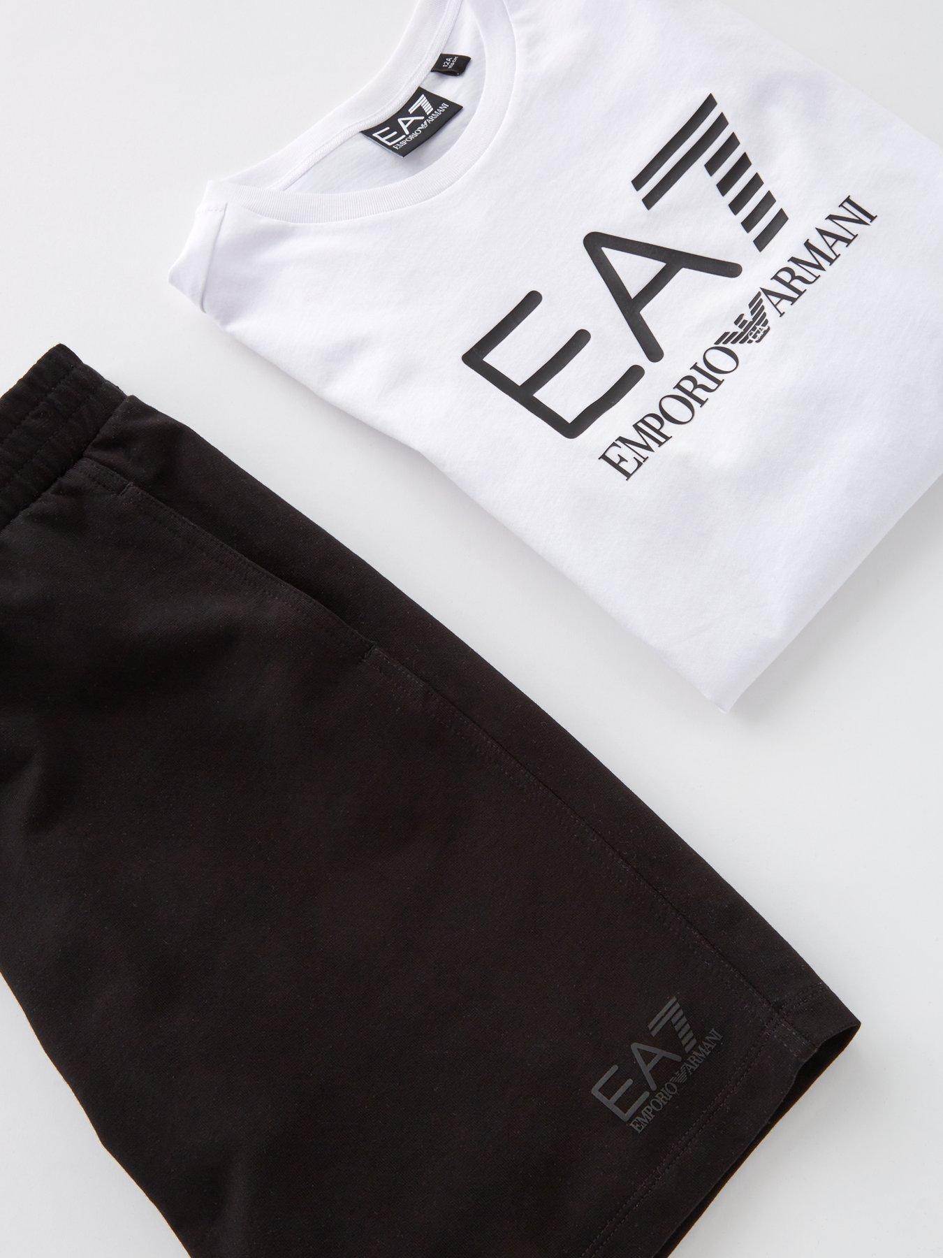  image of ea7-emporio-armani-boys-visability-t-shirt-and-jog-shorts-set-whiteblack