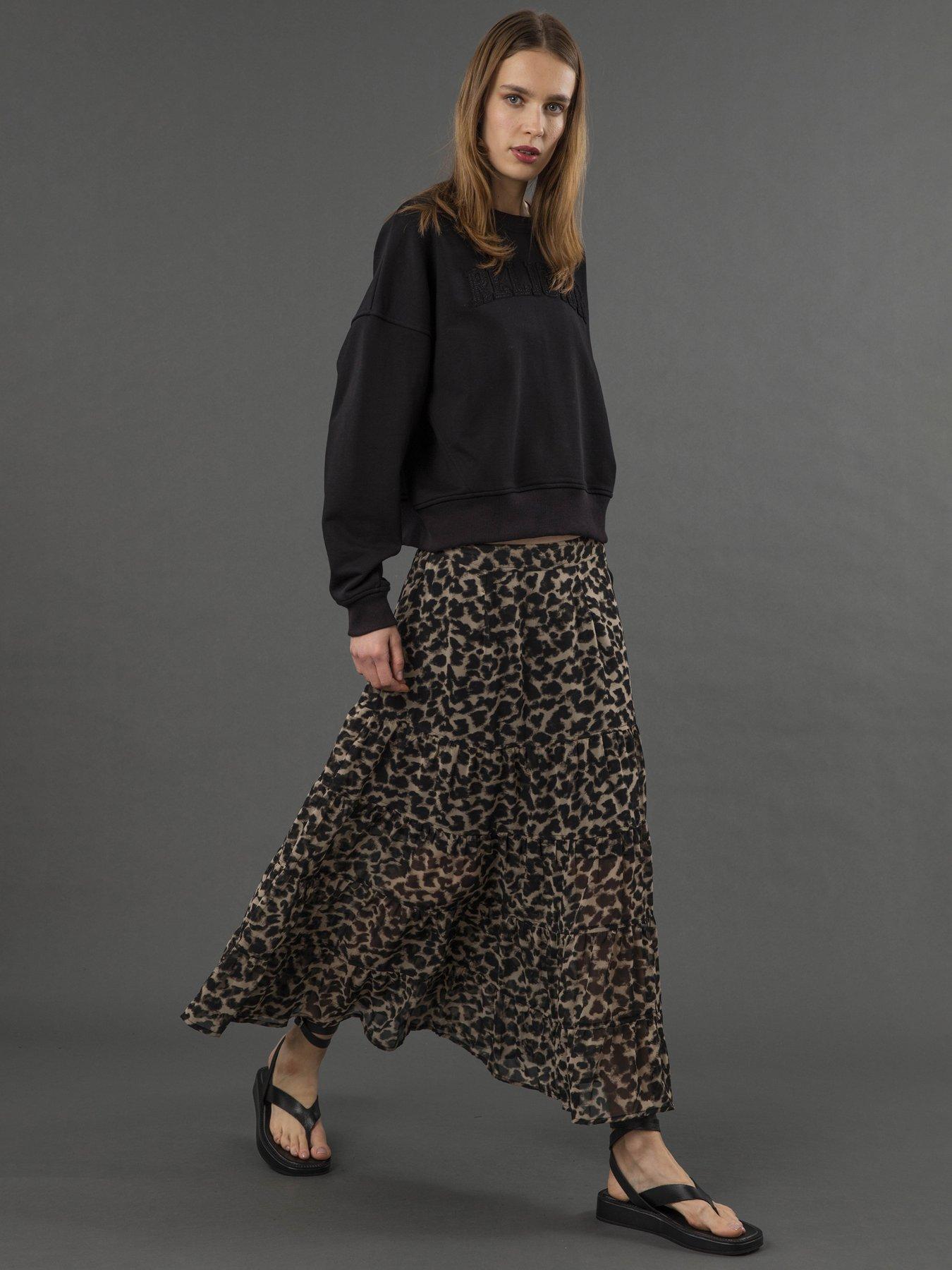 Religion Citrine Tiered Boho Maxi Skirt In Leopard Print - Multi