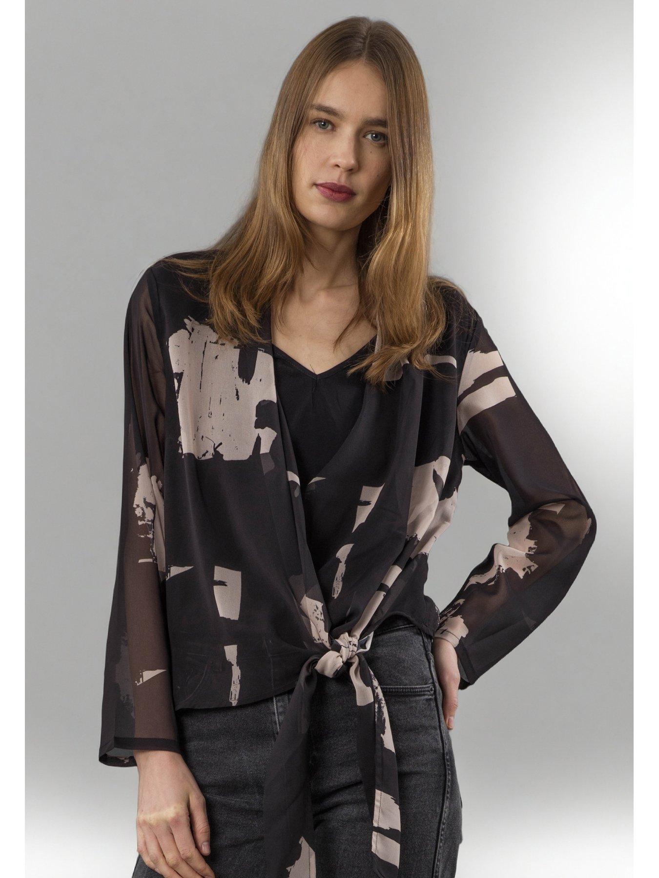 undefined Infinity  Hand-Painted Print Wrap Top With Tie Front - Black