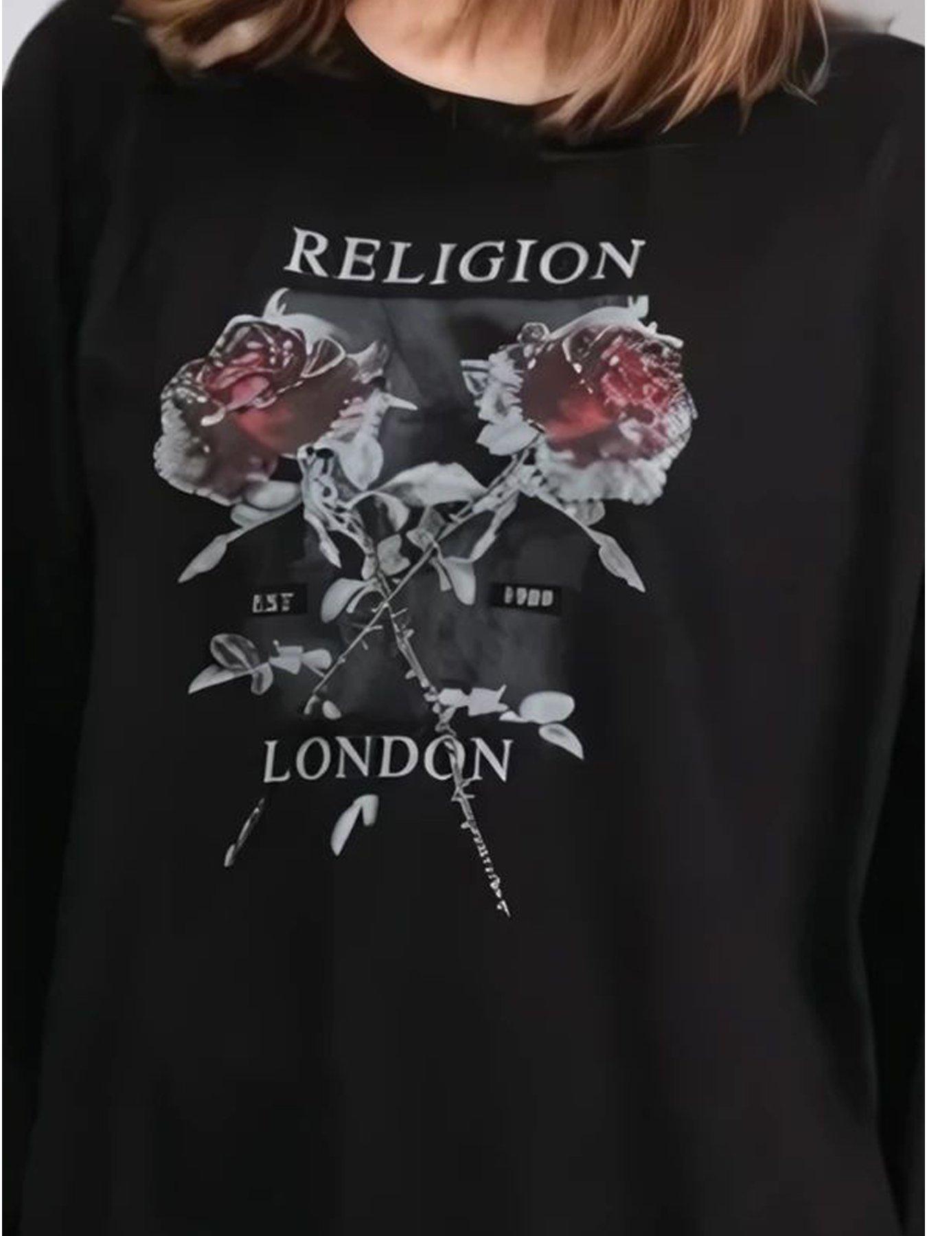  image of religion-long-sleeve-flush-t-shirt-with-floret-roses-black