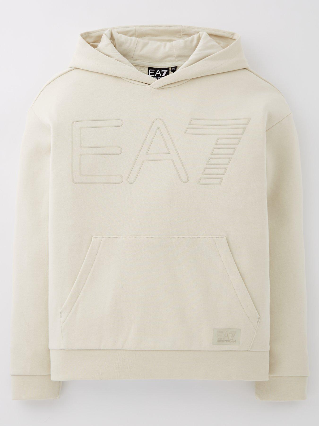  image of ea7-emporio-armani-boys-oversized-logo-hoodie-beige