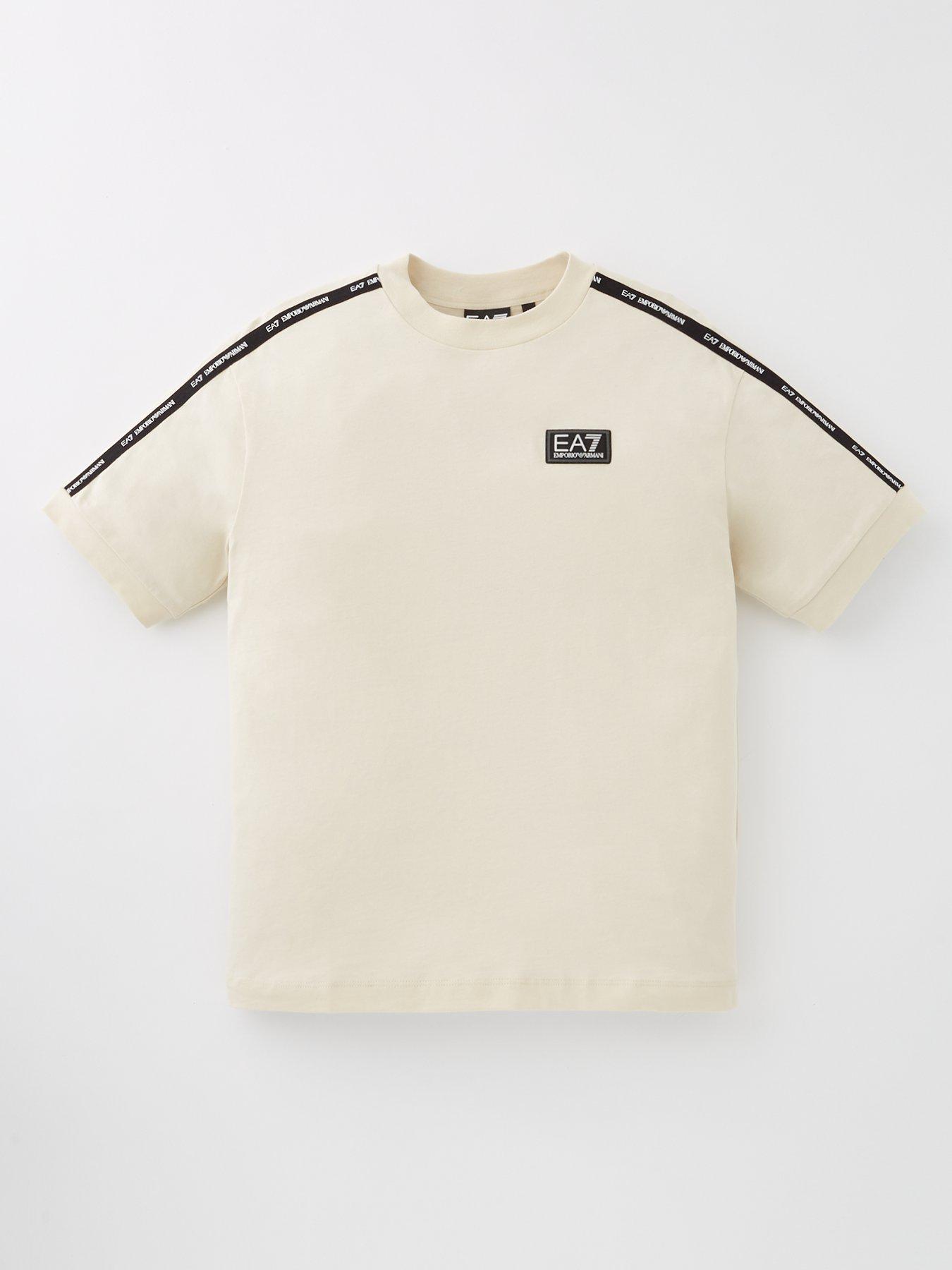  image of ea7-emporio-armani-boys-tape-logo-short-sleeve-t-shirt-cream