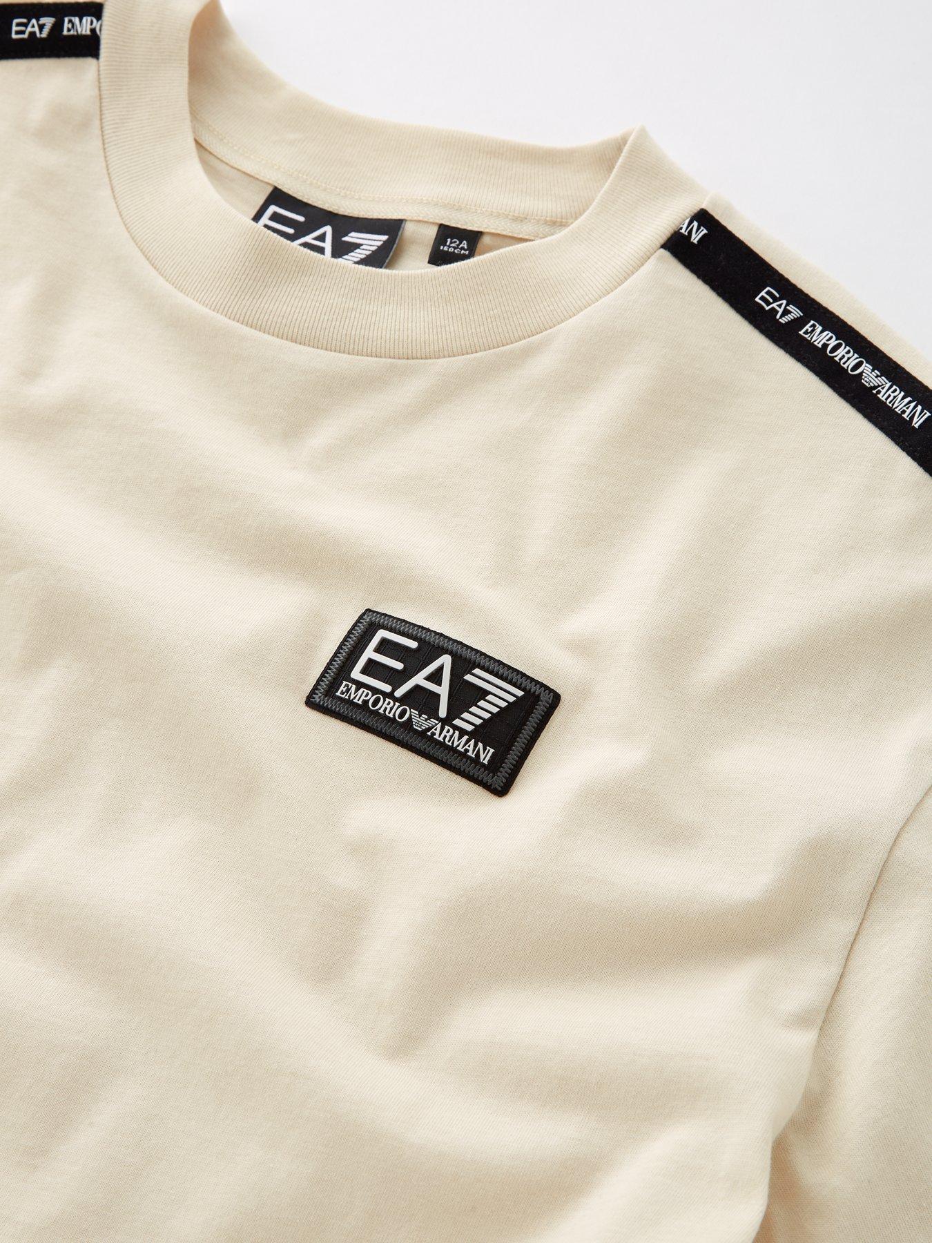  image of ea7-emporio-armani-boys-tape-logo-short-sleeve-t-shirt-cream