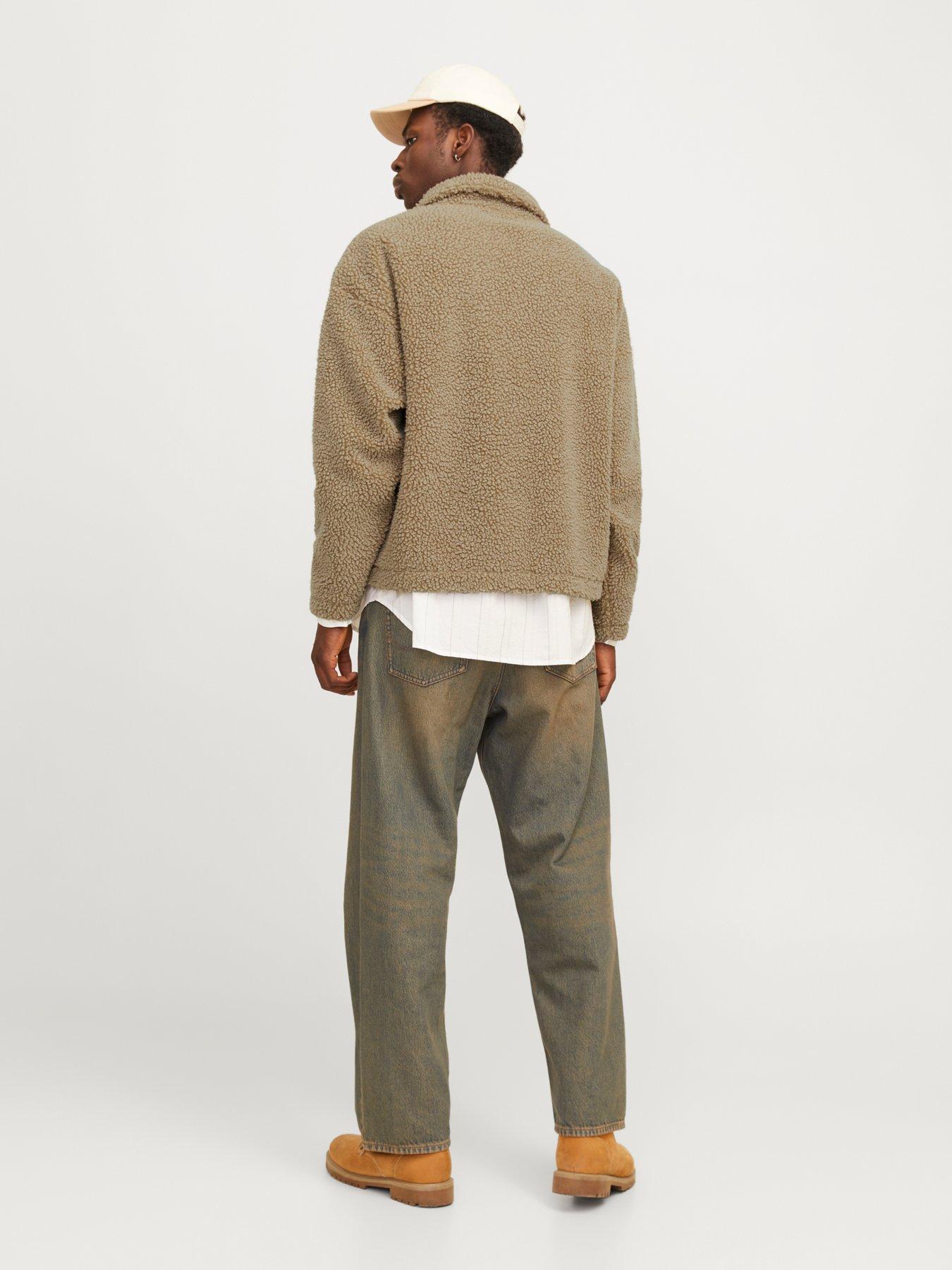  image of jack-jones-oxbury-teddy-high-neck-half-zip-sweatshirt-light-brown