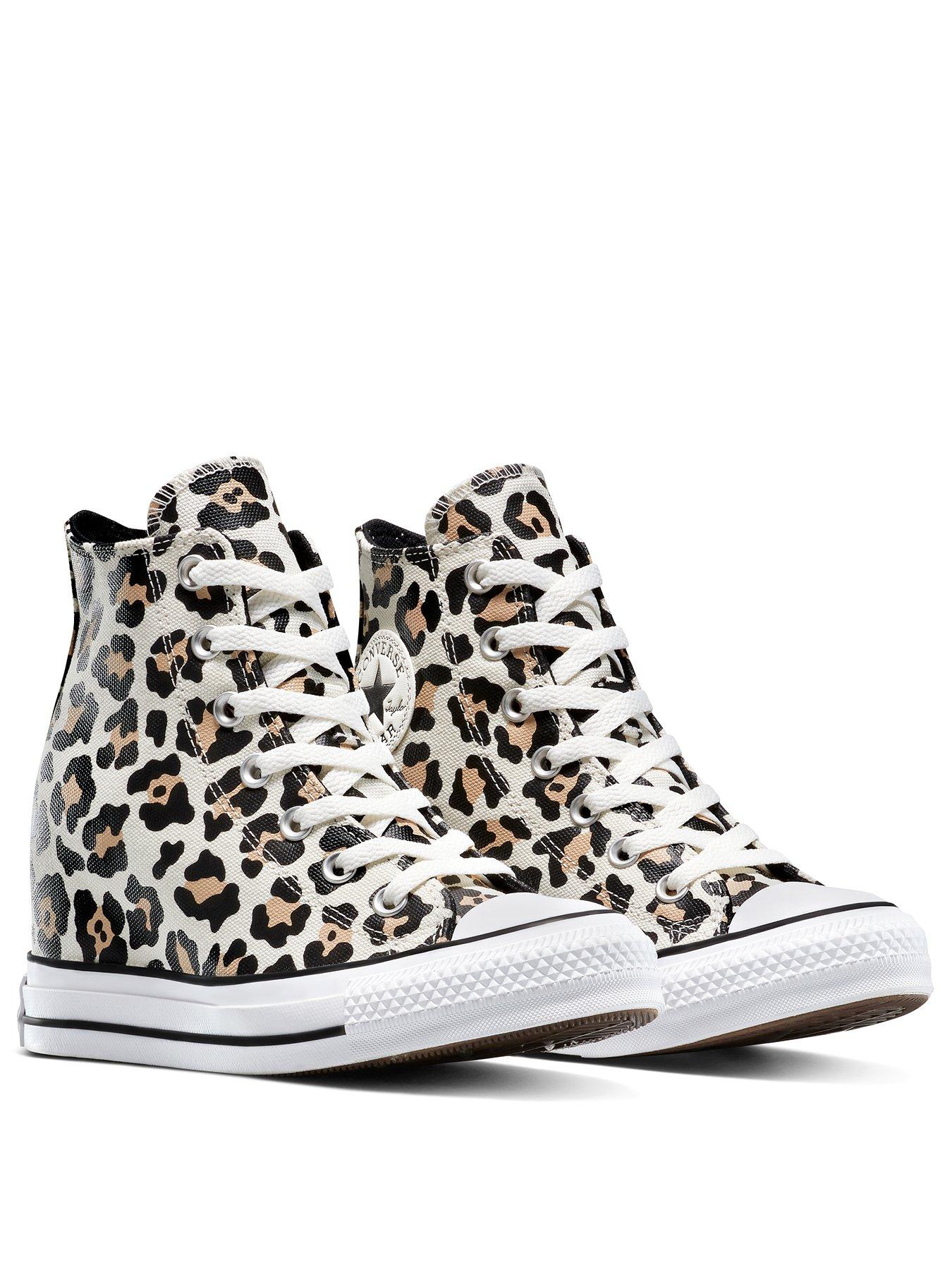  image of converse-womens-chuck-taylor-all-star-wedge-canvas-hi-top-trainers-leopard-print