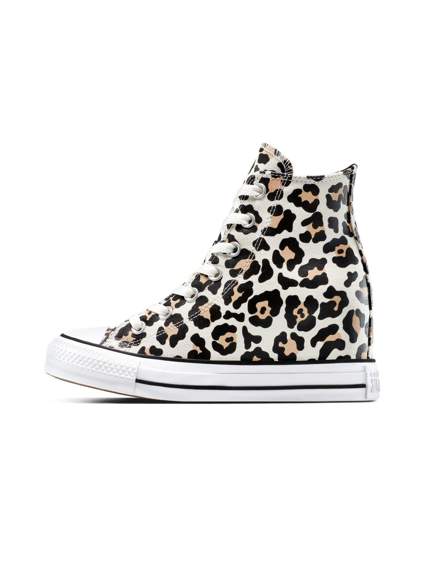  image of converse-womens-chuck-taylor-all-star-wedge-canvas-hi-top-trainers-leopard-print