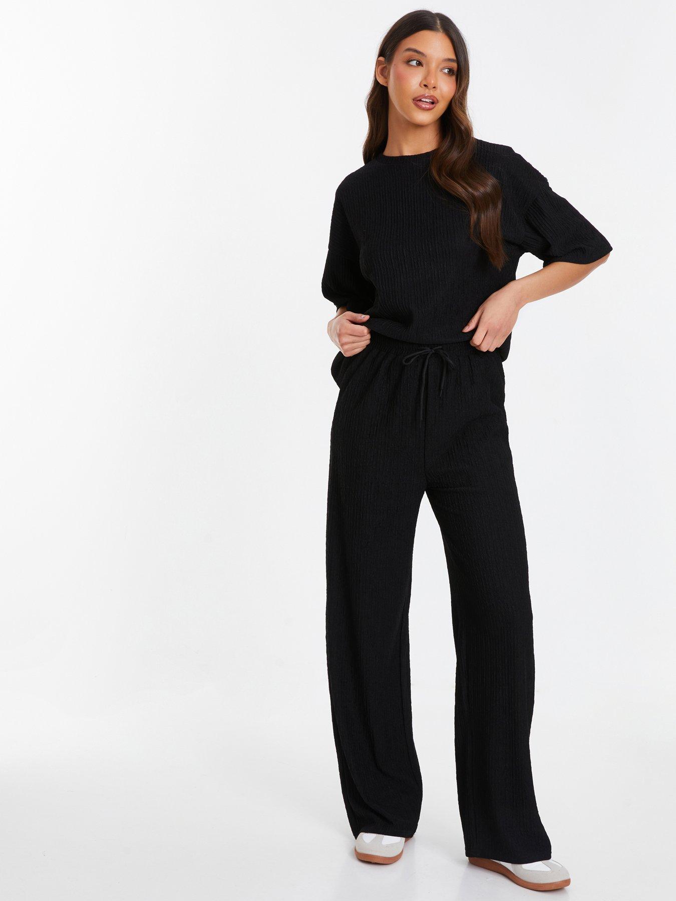 undefined Black Textured Palazzo Trousers
