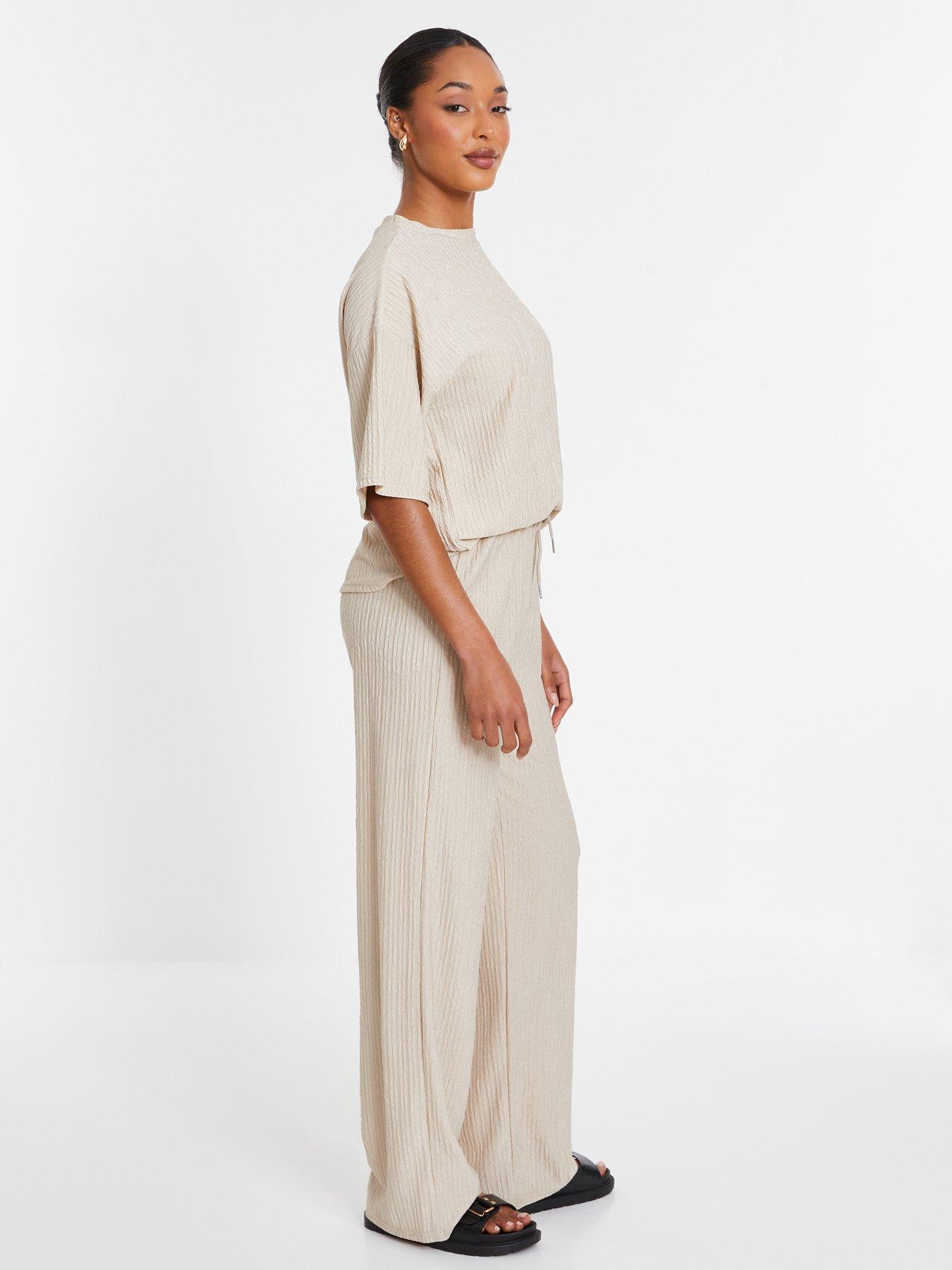 Image 3 of 6 of Quiz Stone Textured Palazzo Trousers