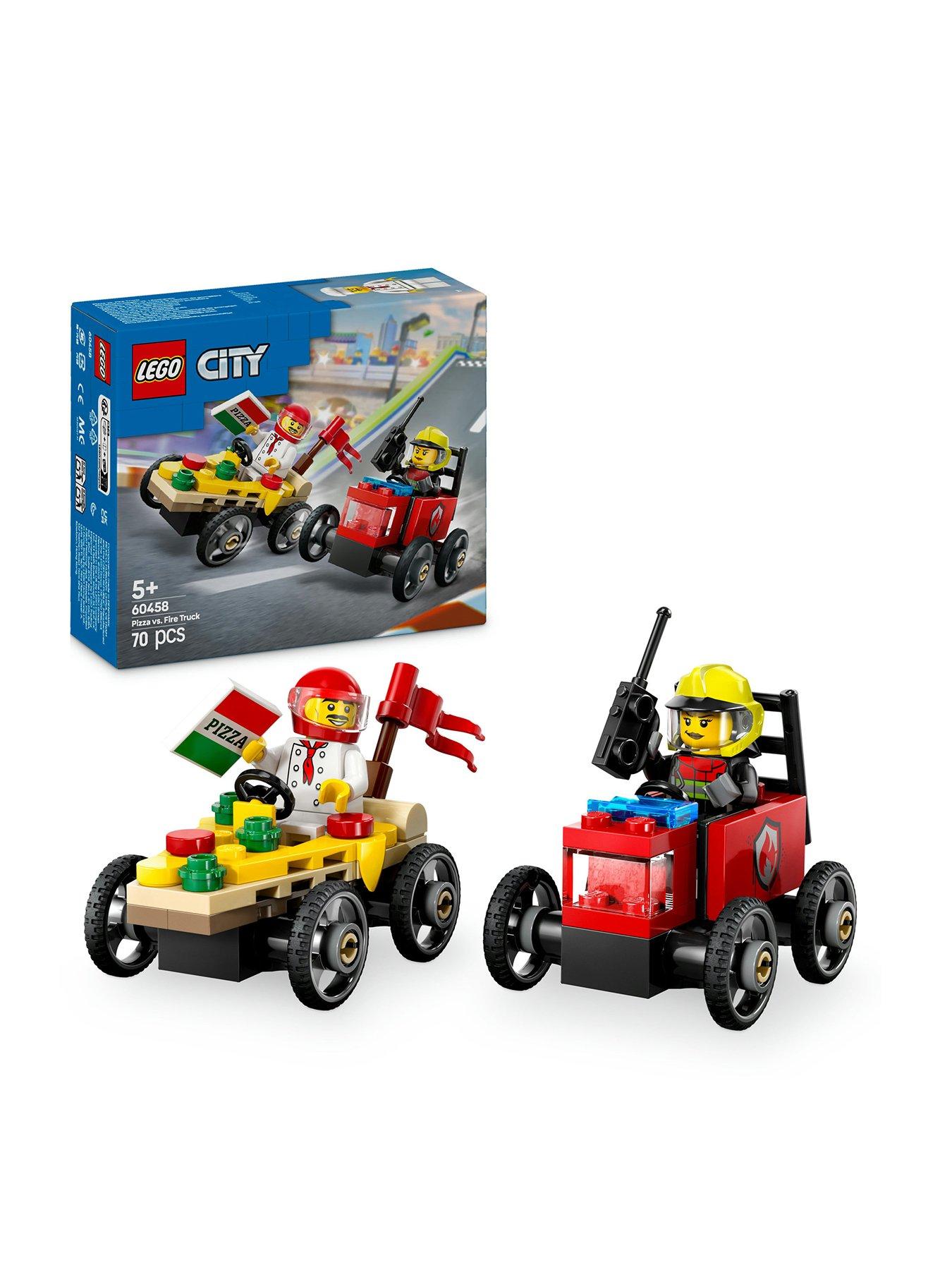  image of lego-city-pizza-vs-fire-truck-race-car-pack-60458