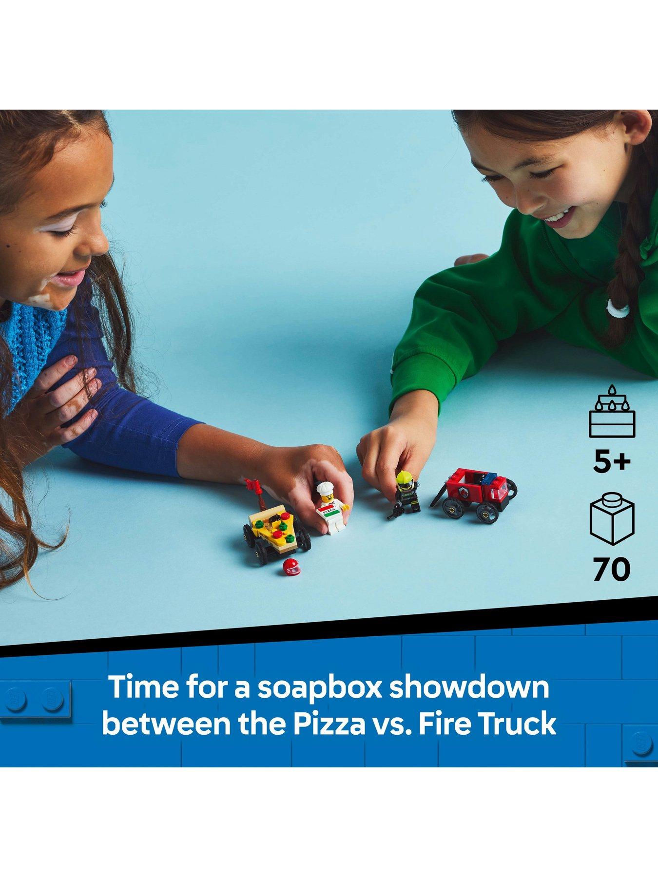  image of lego-city-pizza-vs-fire-truck-race-car-pack-60458