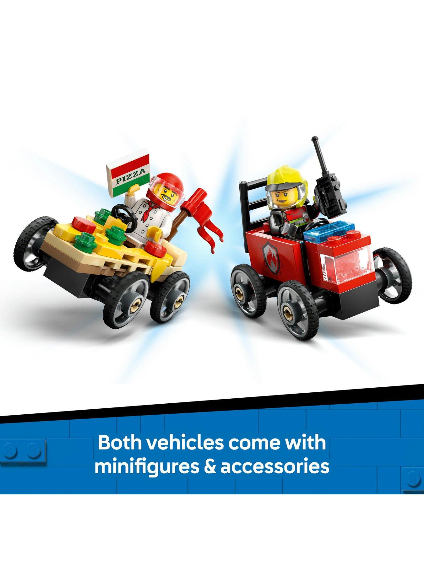  image of lego-city-pizza-vs-fire-truck-race-car-pack-60458