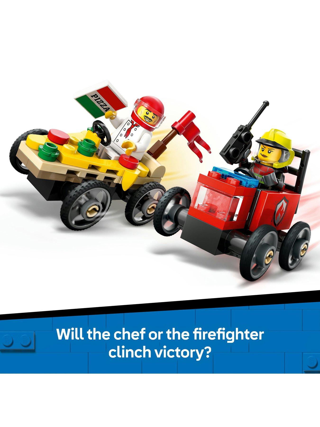  image of lego-city-pizza-vs-fire-truck-race-car-pack-60458