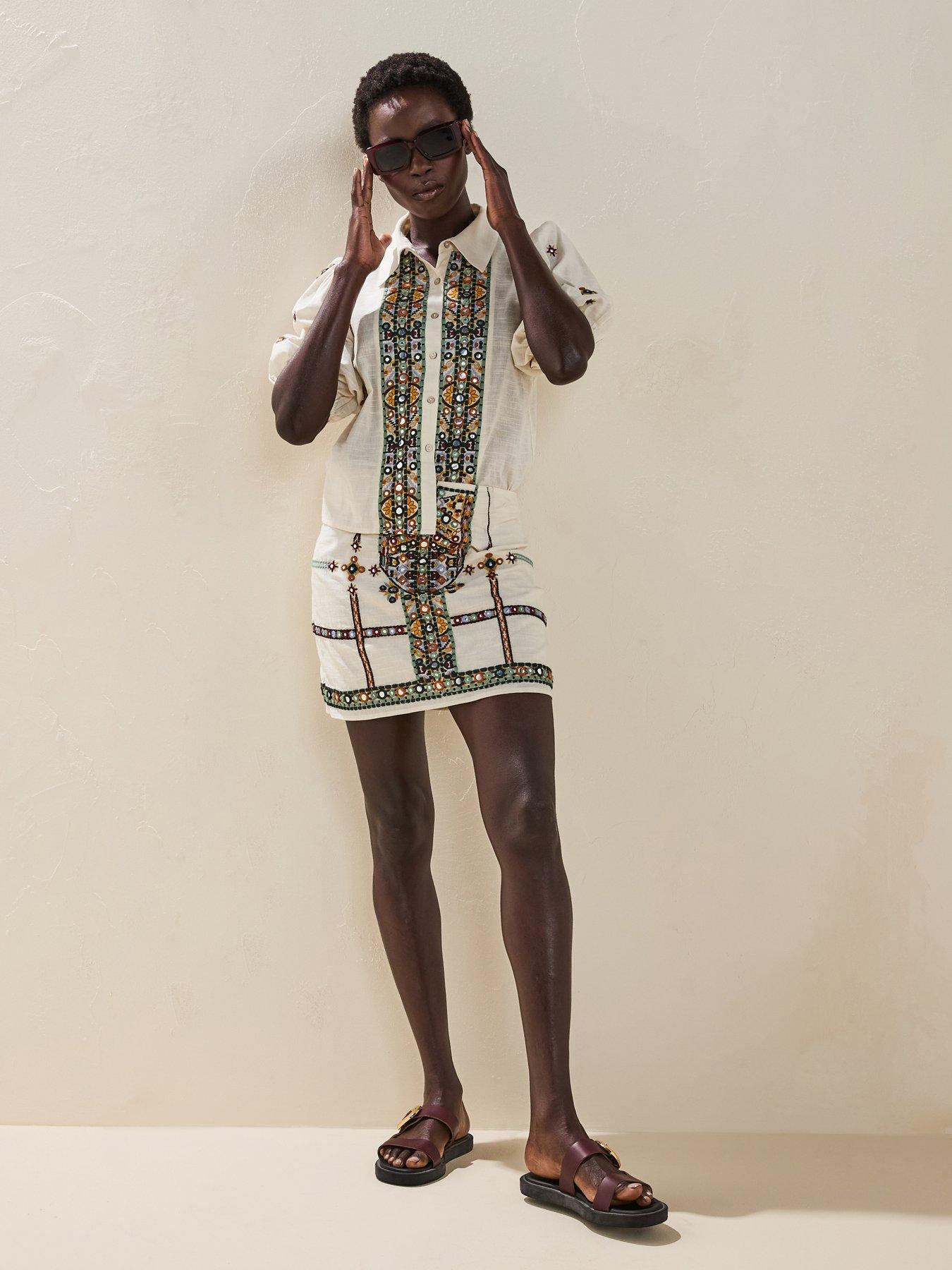 Image 3 of 6 of V by Very Embellished Panel Short Sleeve Blouse Co-Ord - Cream