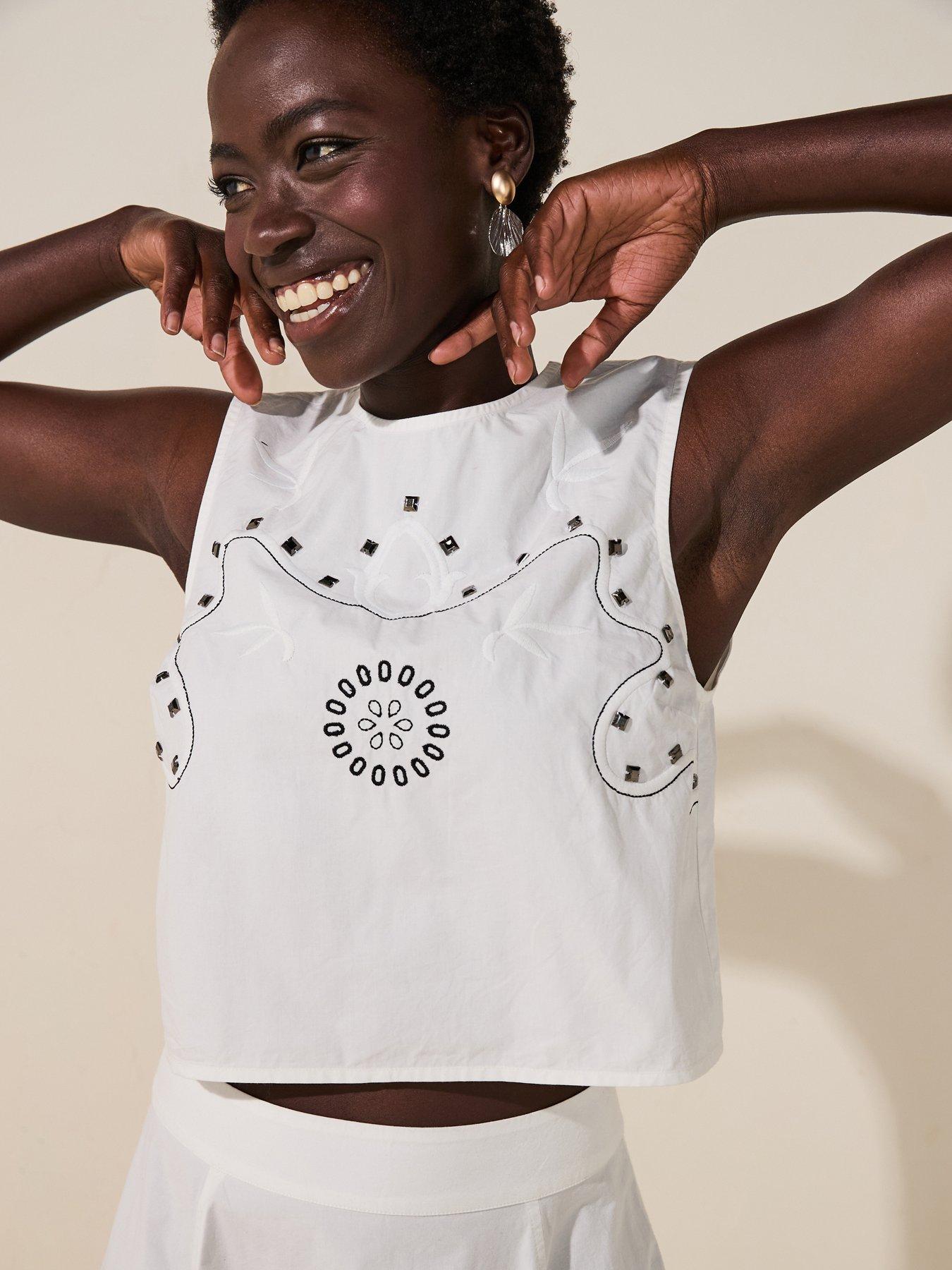 V by Very Studded Blouse Co-Ord - White