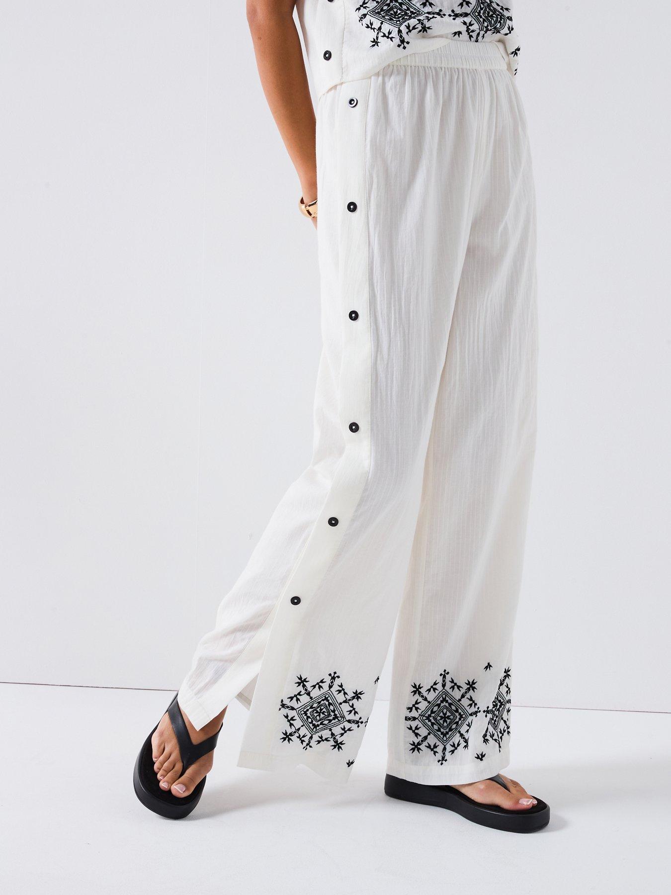 undefined Embroidered Button Down Trouser Co-Ord - White