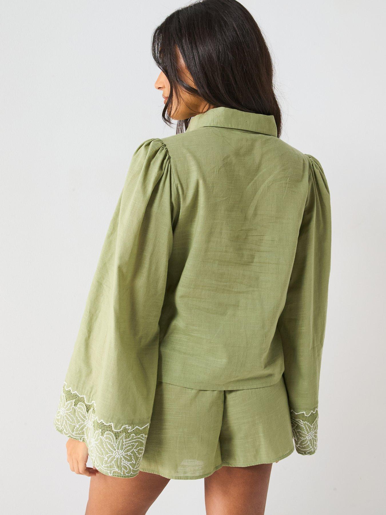 stillFront image of v-by-very-embroidered-panel-shirt-green