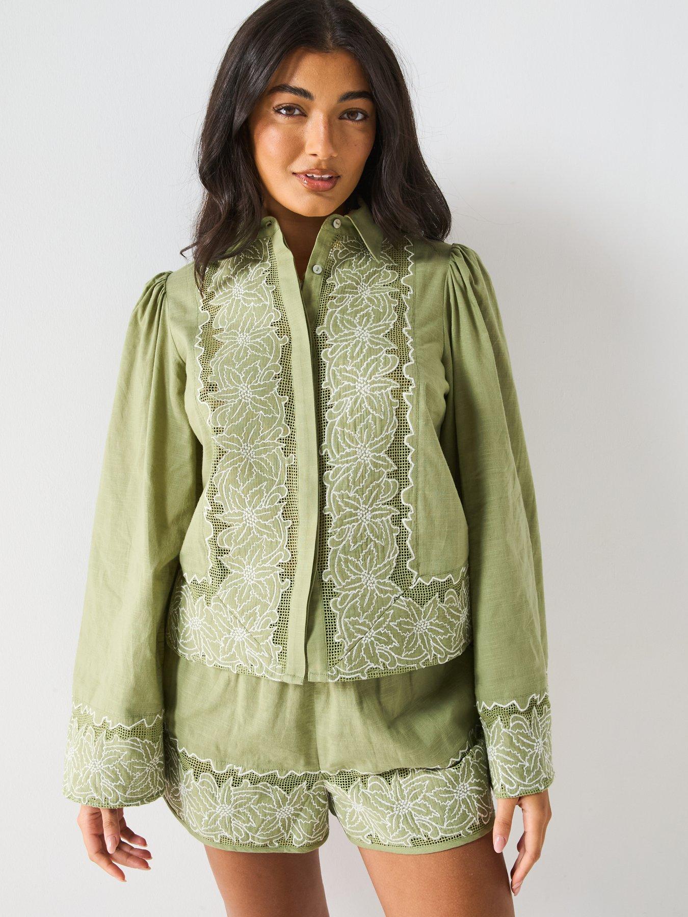  image of v-by-very-embroidered-panel-shirt-green