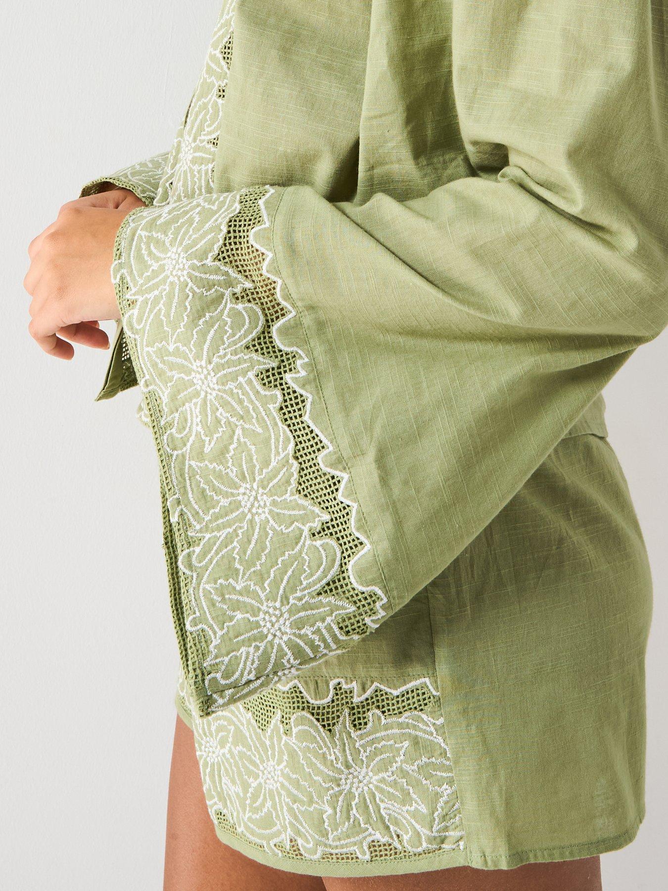  image of v-by-very-embroidered-panel-shorts-green