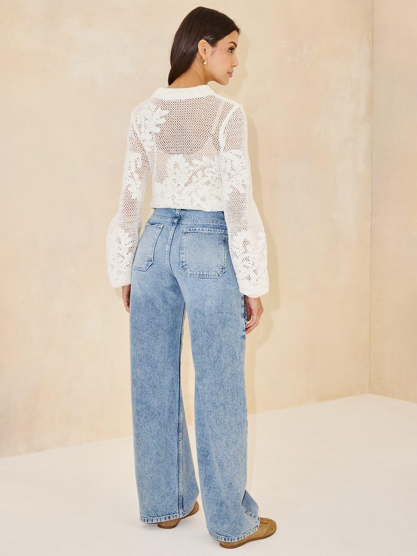  image of michelle-keegan-rope-wide-leg-jeans-mid-wash