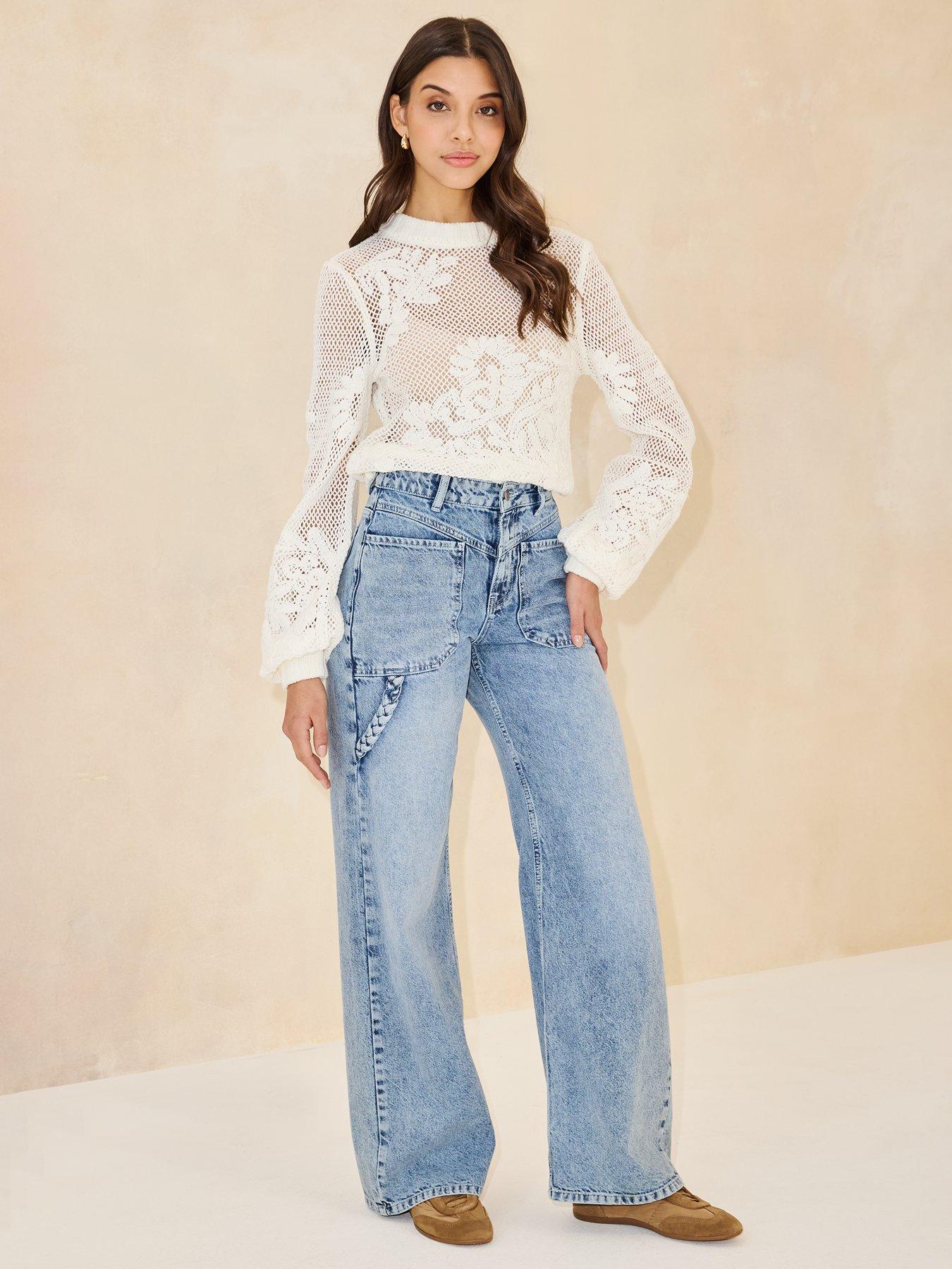  image of michelle-keegan-rope-wide-leg-jeans-mid-wash