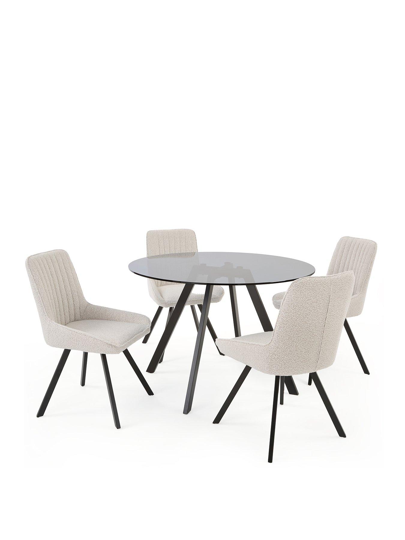  image of very-home-marlow-110nbspcm-blacknbspround-dining-table-4-marlownbspcreamnbspboucle-chairs