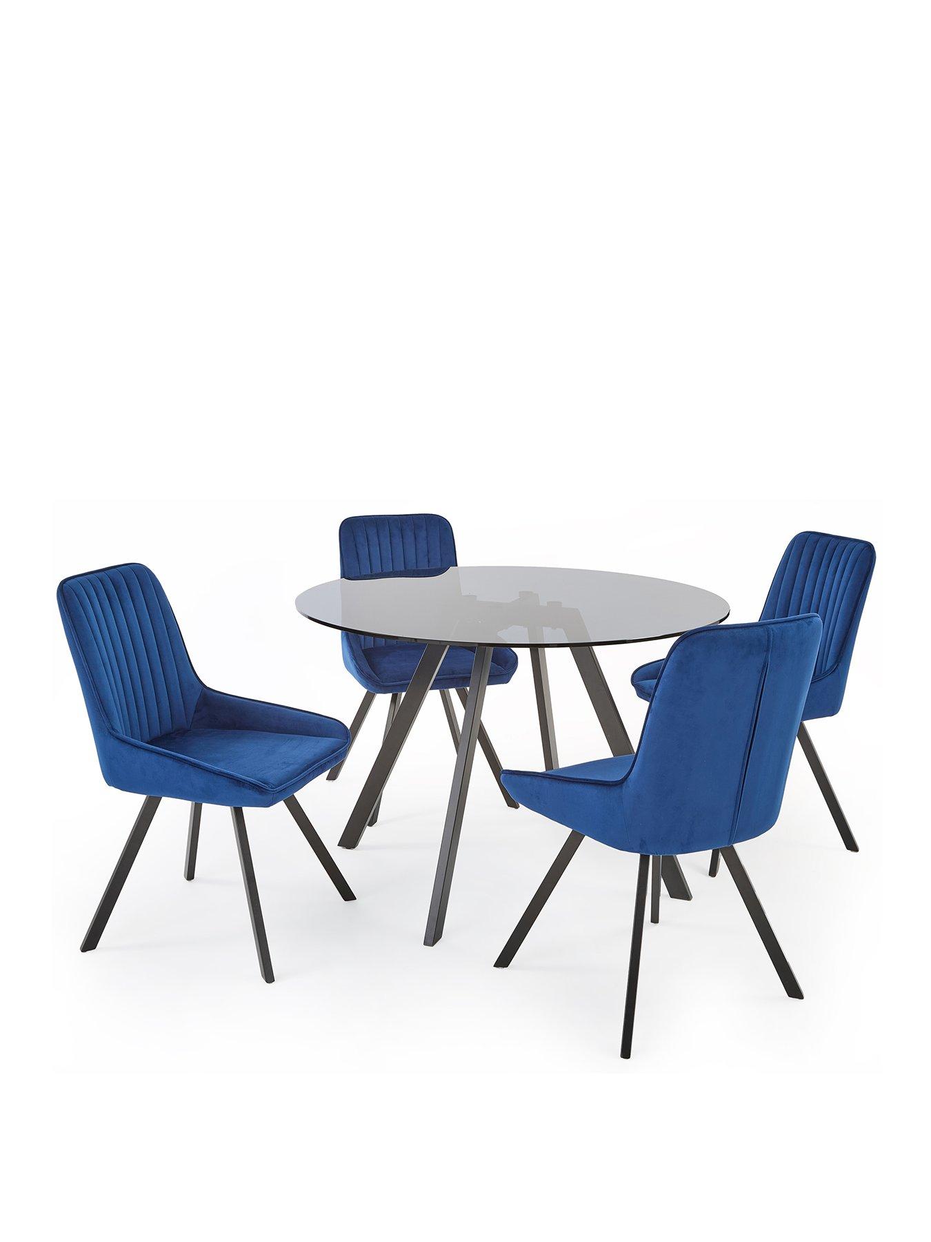  image of very-home-marlow-110-cm-black-round-dining-table-4-marlow-navy-chairs