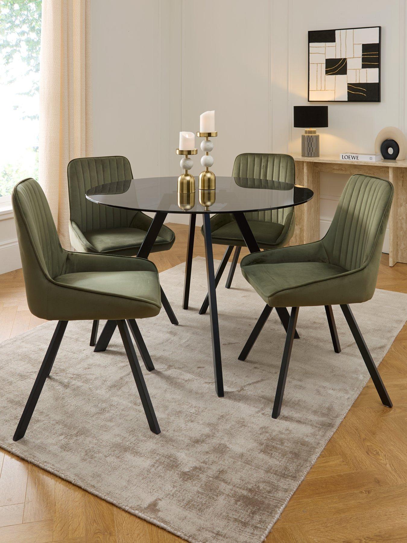 The Very Collection Marlow 110cm Round Dining Table  &  4 Marlow Moss Green Chairs