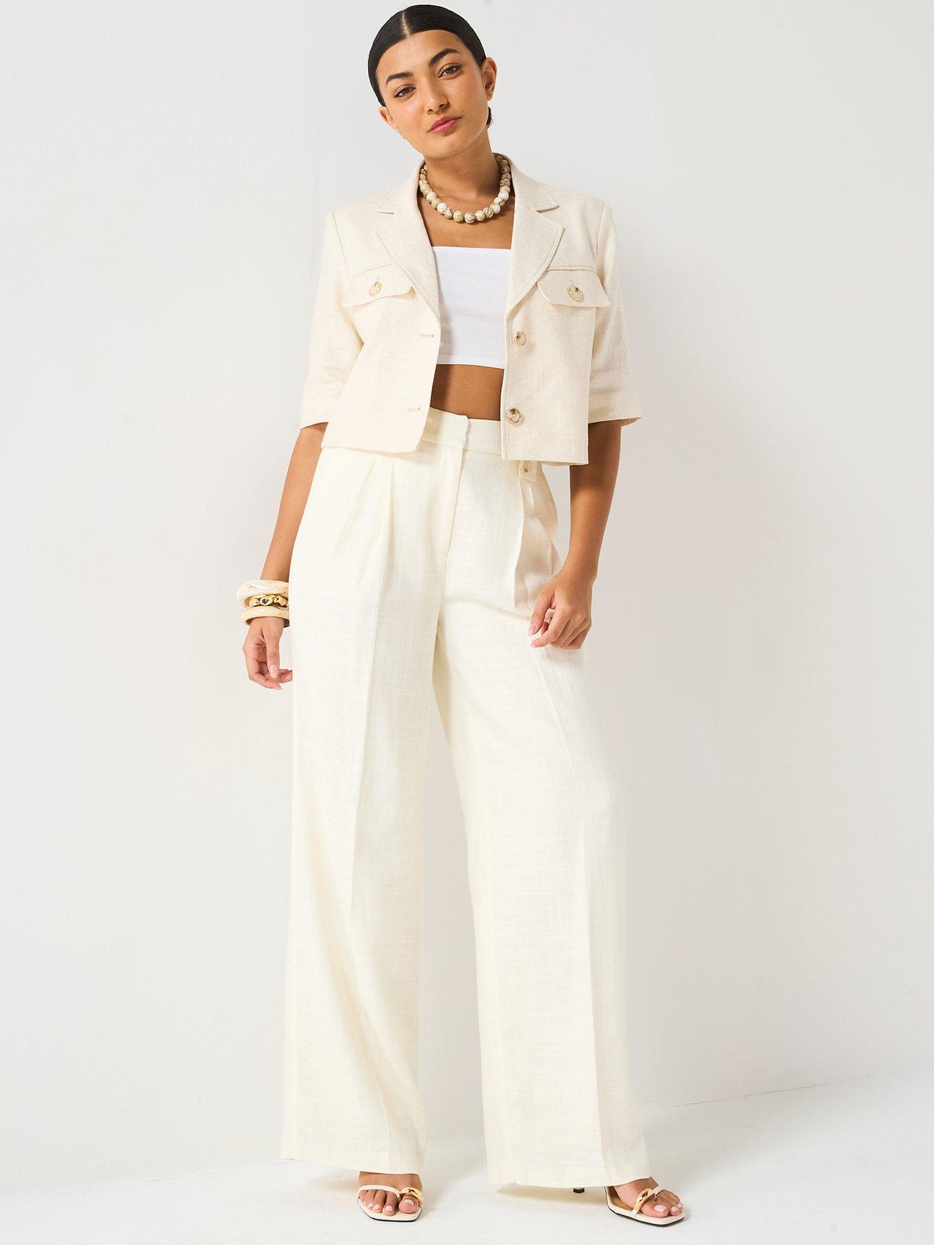  image of v-by-very-tab-detail-trouser-cream