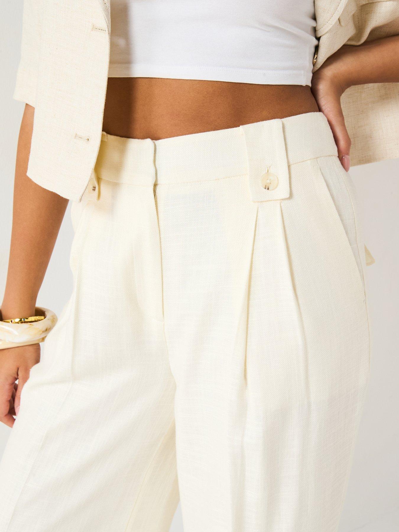  image of v-by-very-tab-detail-trouser-cream