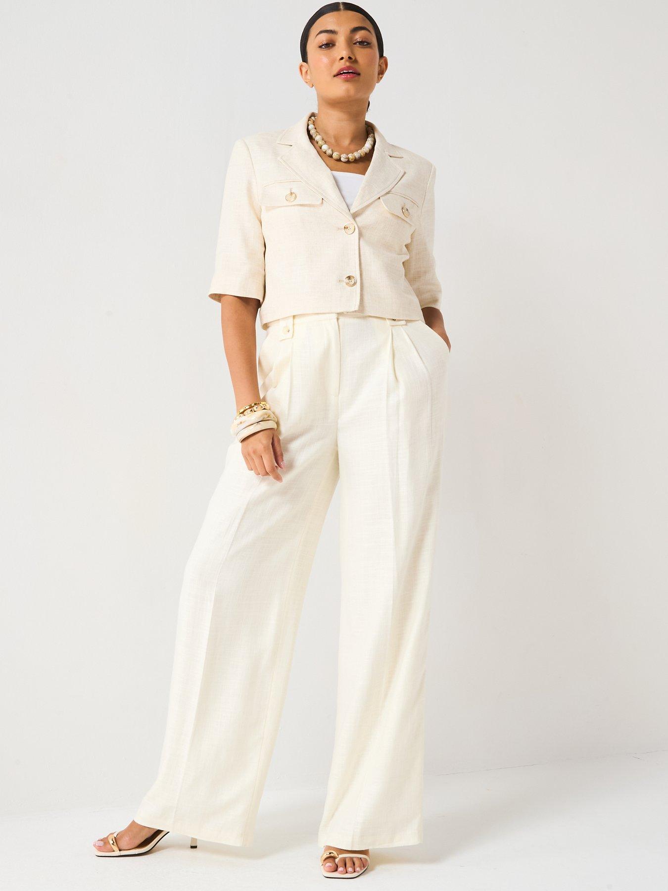  image of v-by-very-tab-detail-trouser-cream