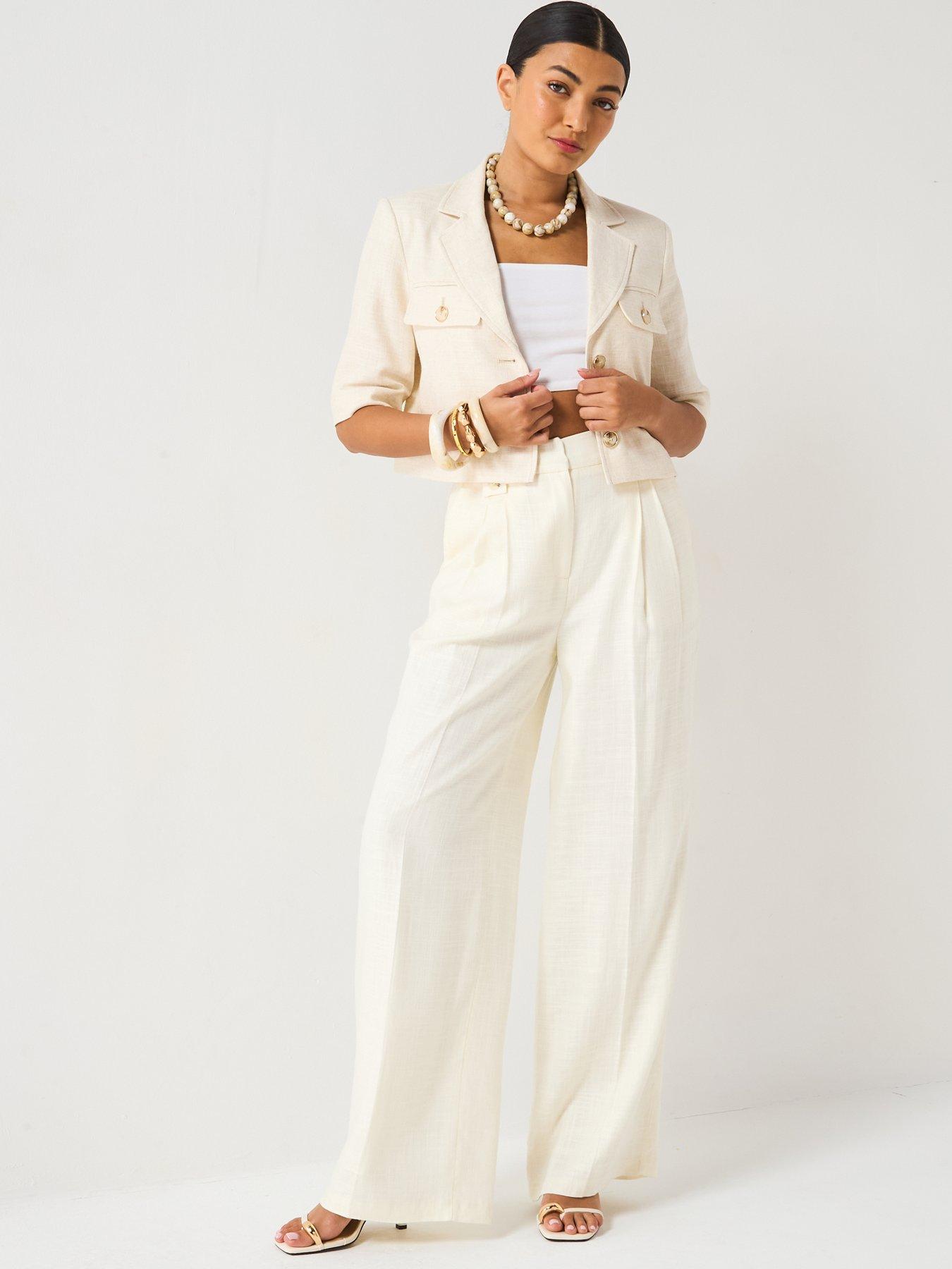  image of v-by-very-tab-detail-trouser-cream