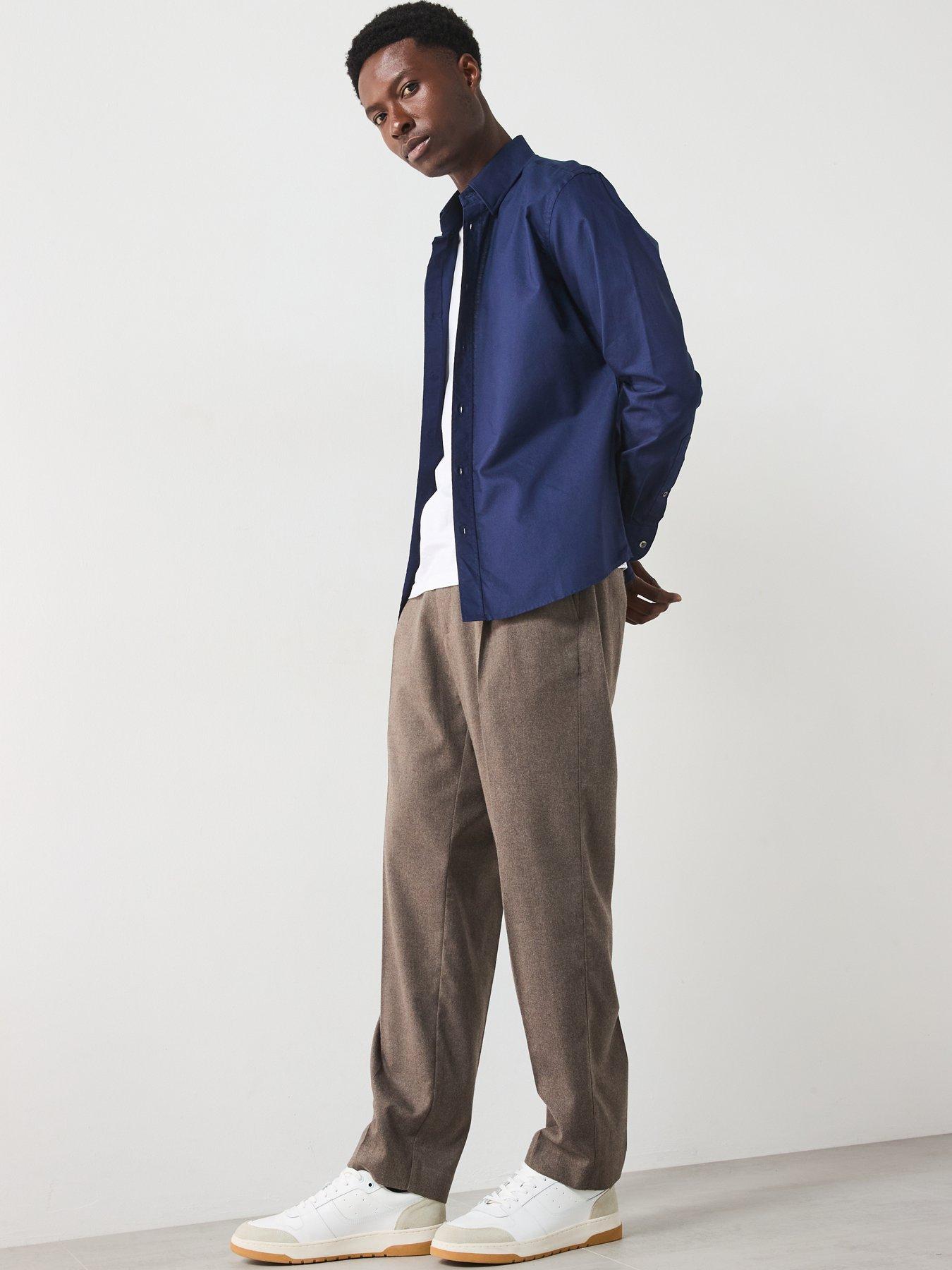 image of mango-oxford-long-sleeved-relaxed-fit-shirt-dark-blue