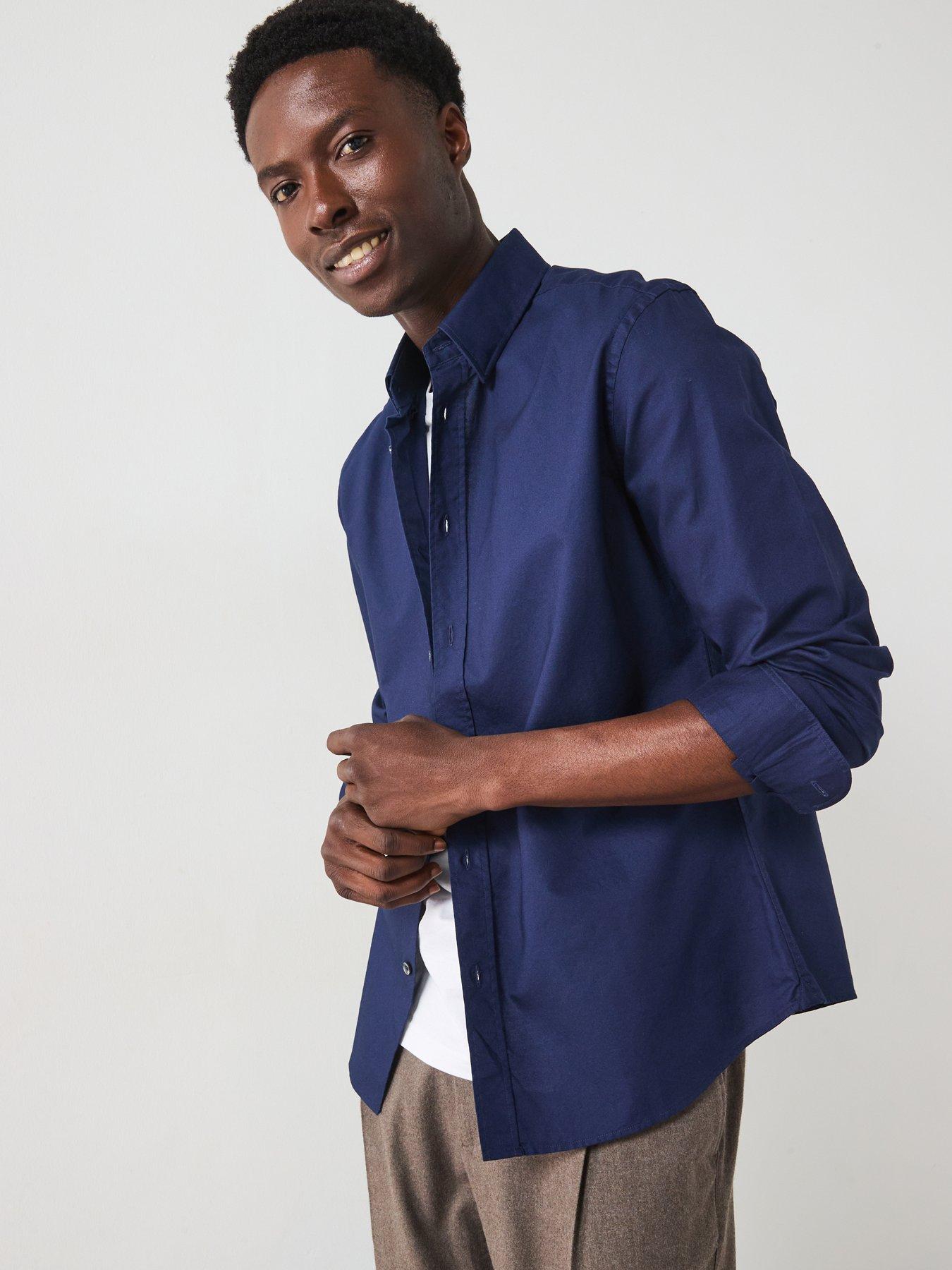  image of mango-oxford-long-sleeved-relaxed-fit-shirt-dark-blue