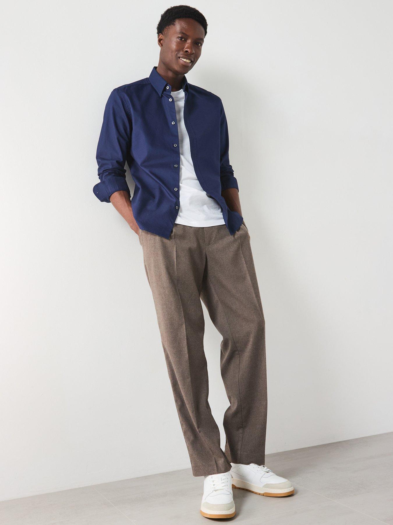  image of mango-oxford-long-sleeved-relaxed-fit-shirt-dark-blue