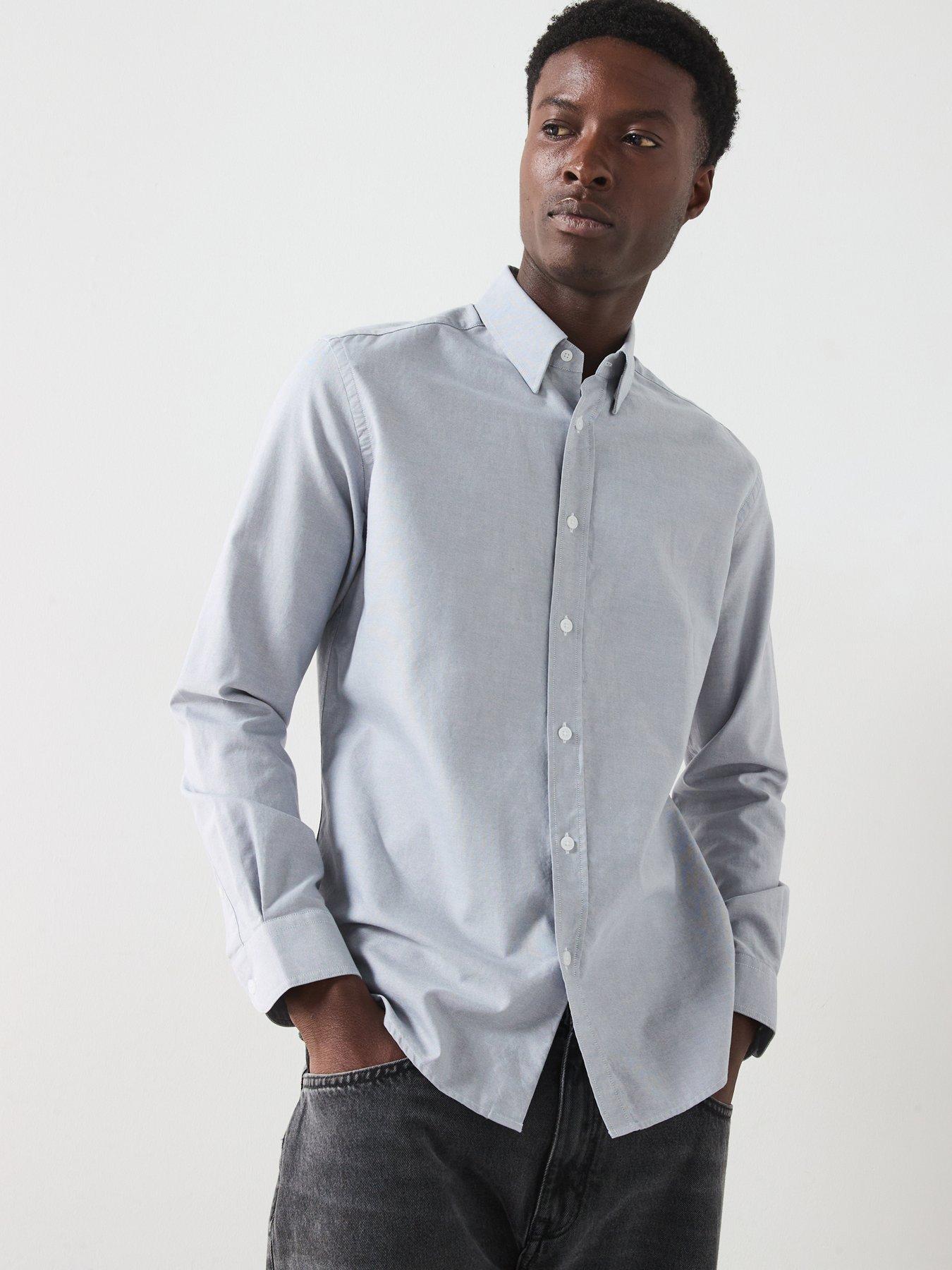 image of mango-oxford-long-sleeved-relaxed-fit-shirt-grey