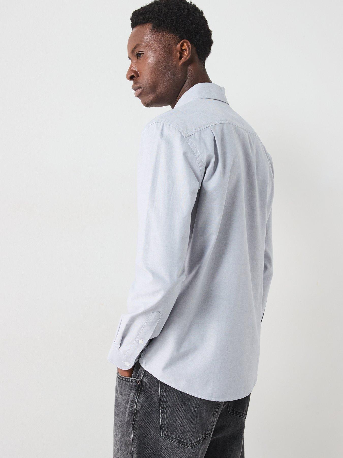  image of mango-oxford-long-sleeved-relaxed-fit-shirt-grey