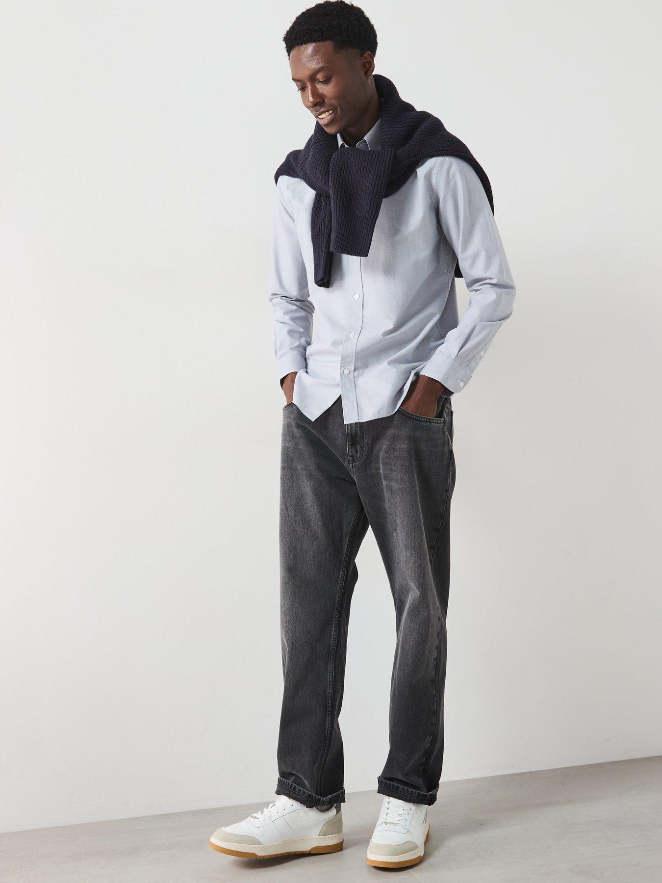  image of mango-oxford-long-sleeved-relaxed-fit-shirt-grey
