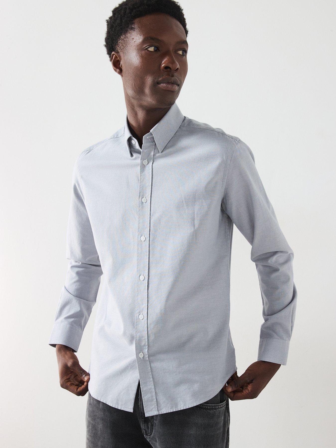  image of mango-oxford-long-sleeved-relaxed-fit-shirt-grey