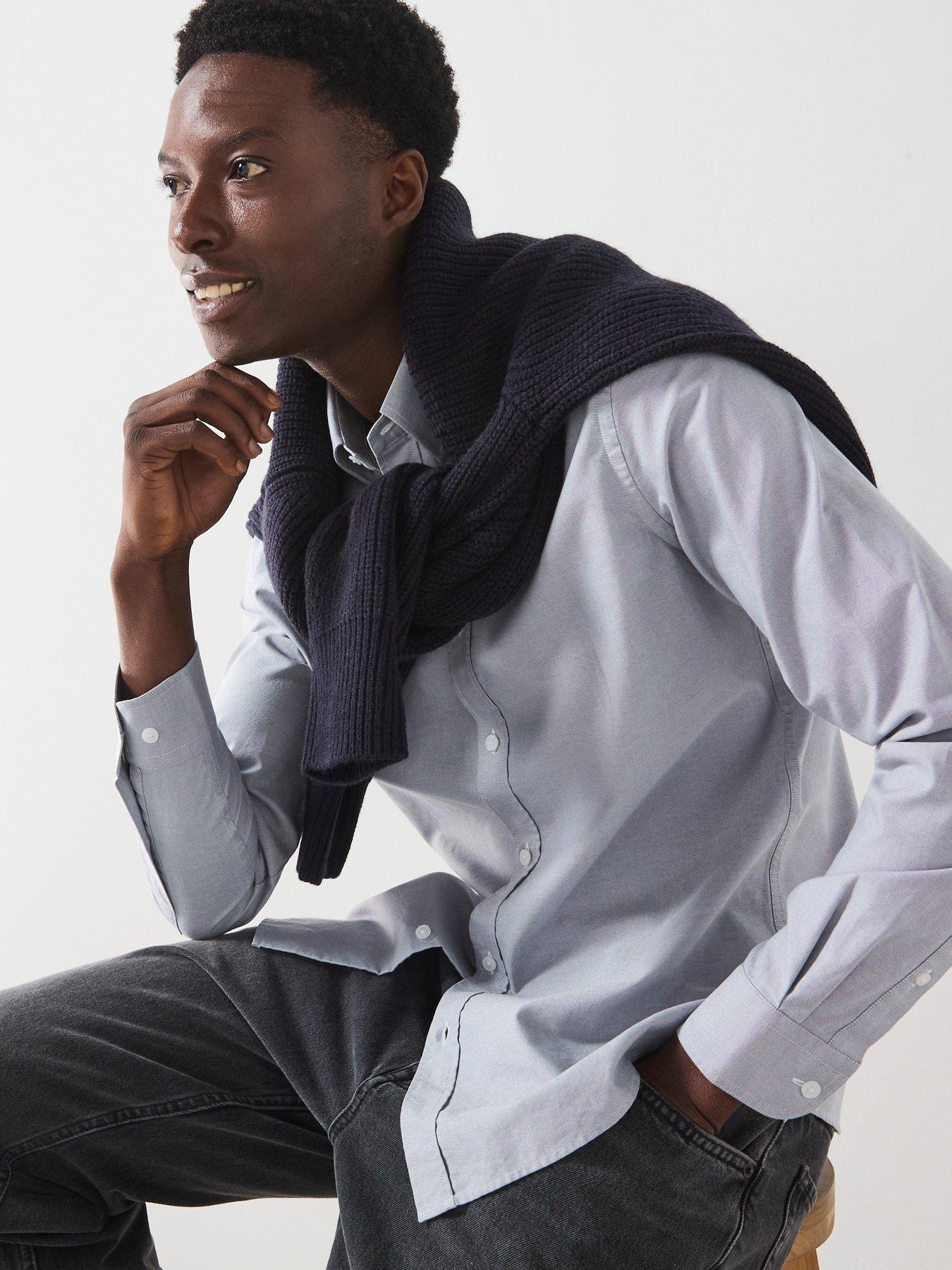  image of mango-oxford-long-sleeved-relaxed-fit-shirt-grey