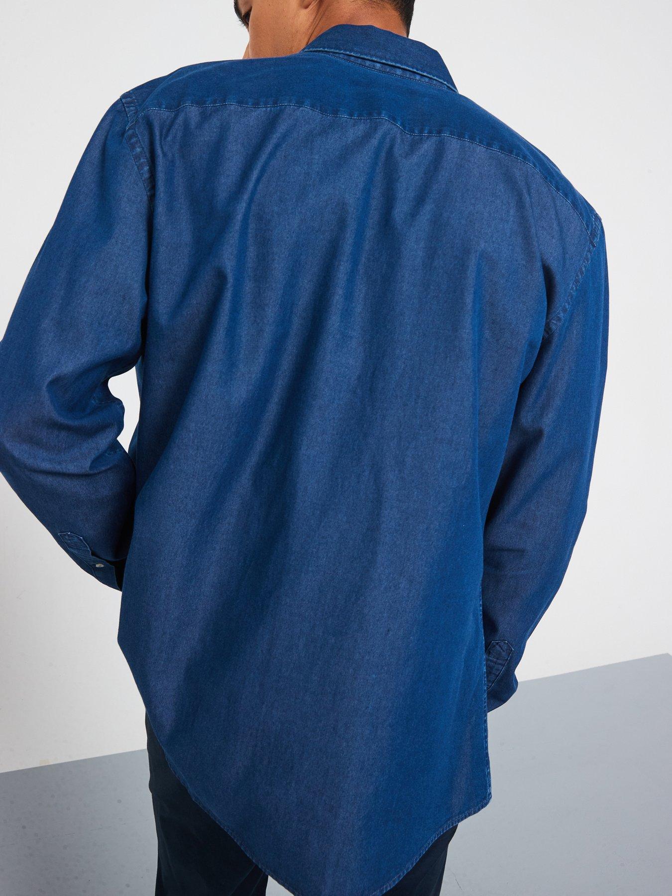  image of mango-chambray-long-sleeved-smart-shirt-blue