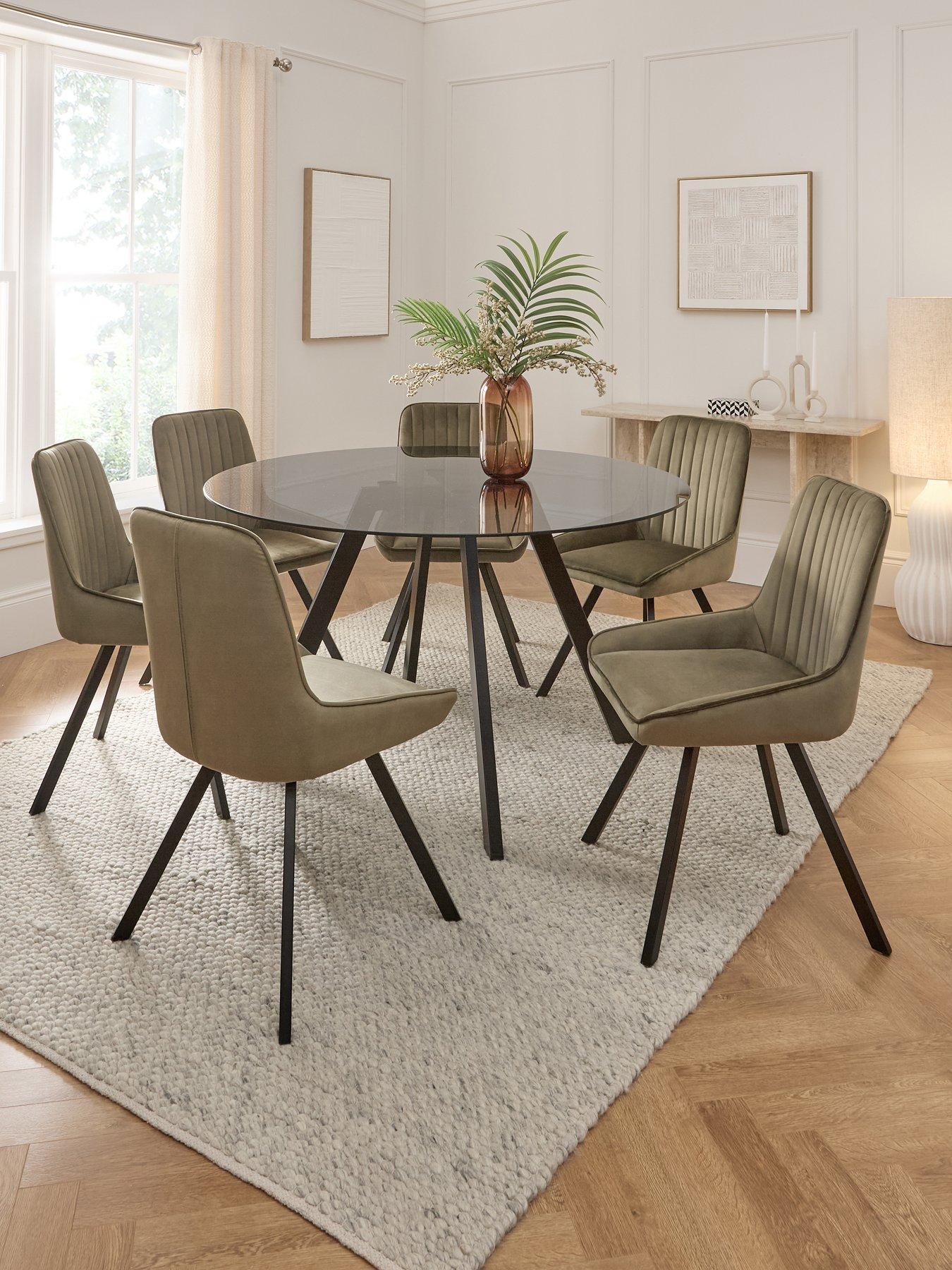 undefined Marlow 130 cm Black Round Dining Table + 6 Marlow Moss Green Chairs