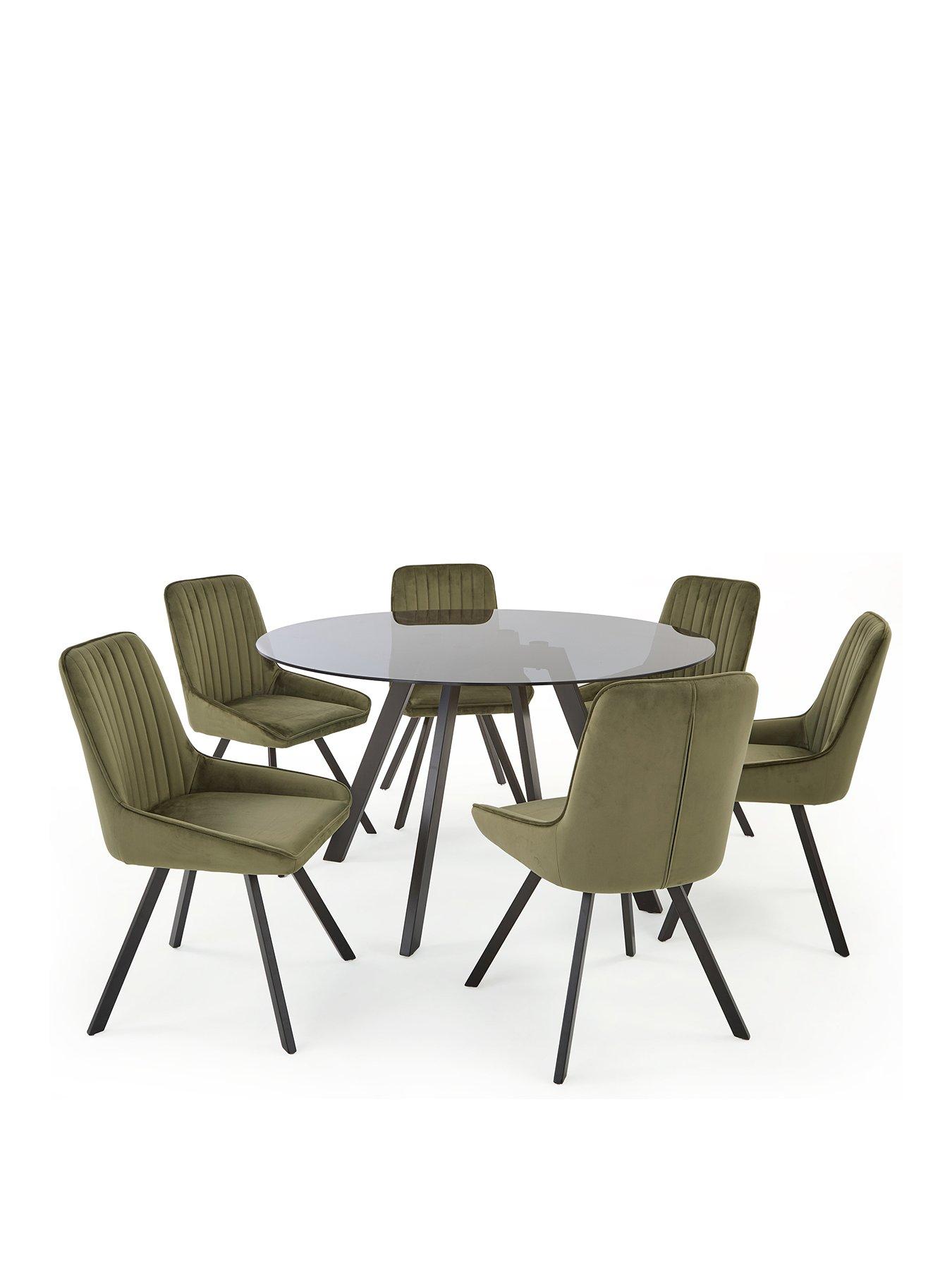 Image 2 of 7 of The Very Collection Marlow 130 cm Black Round Dining Table + 6 Marlow Moss Green&nbsp;Chairs